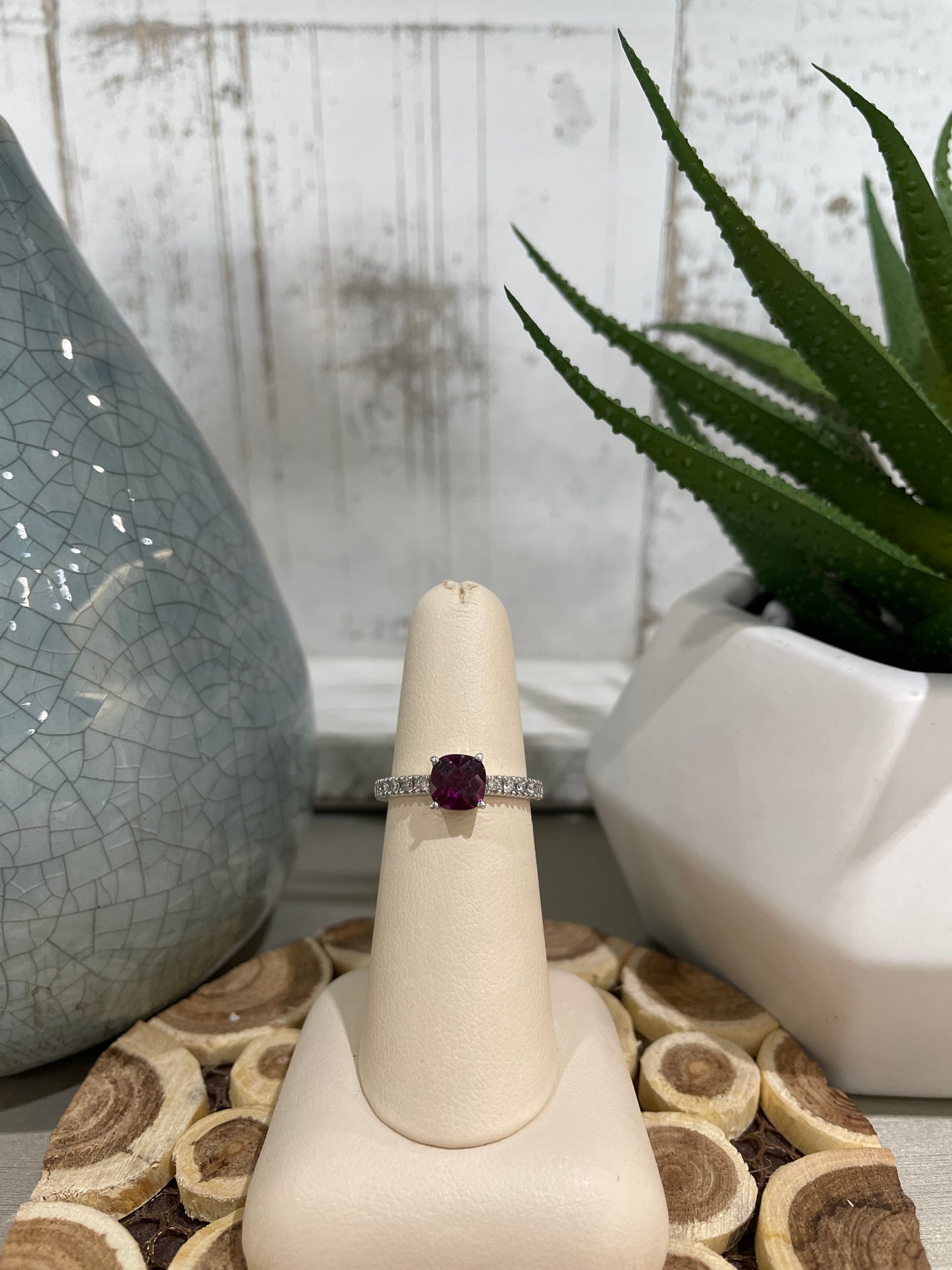 10k White Gold Square Rhodolite Ring