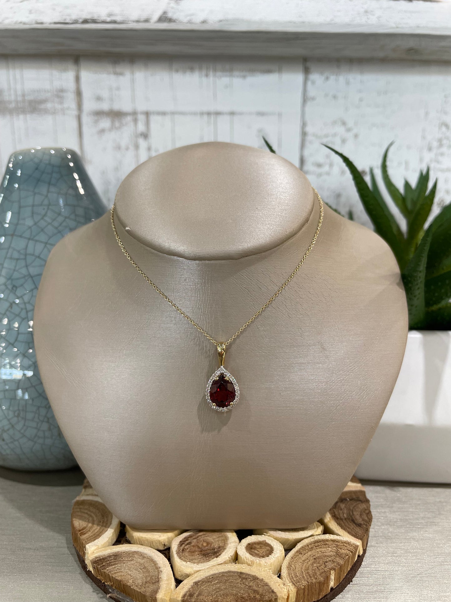 10k Yellow Gold Pear Garnet Halo Pendant
