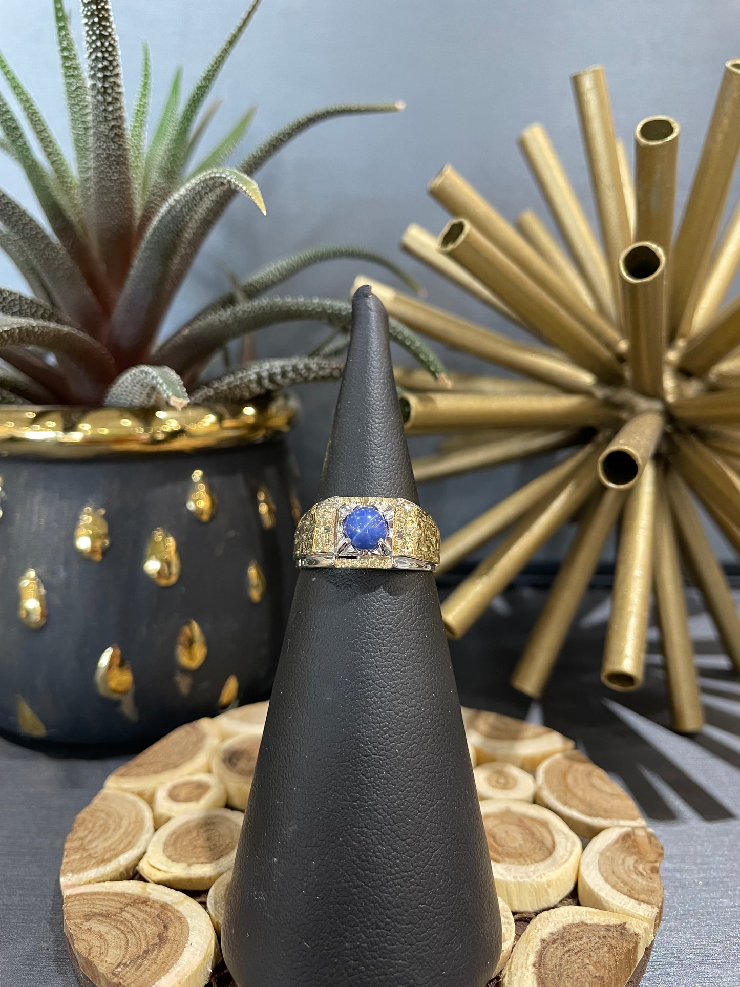 14k Two-Tone Round Star Sapphire Ring