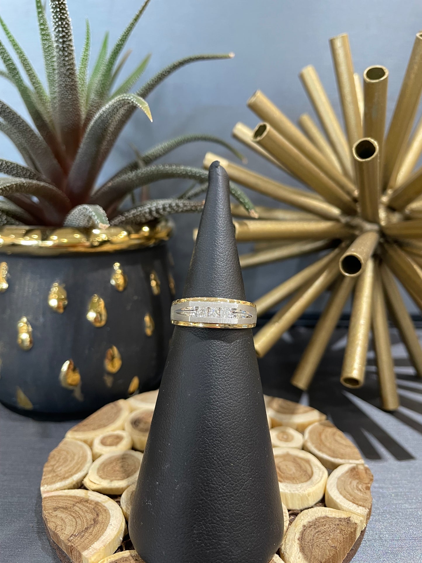 10k Two-Tone 0.20ctw Diamond Three Stone Band