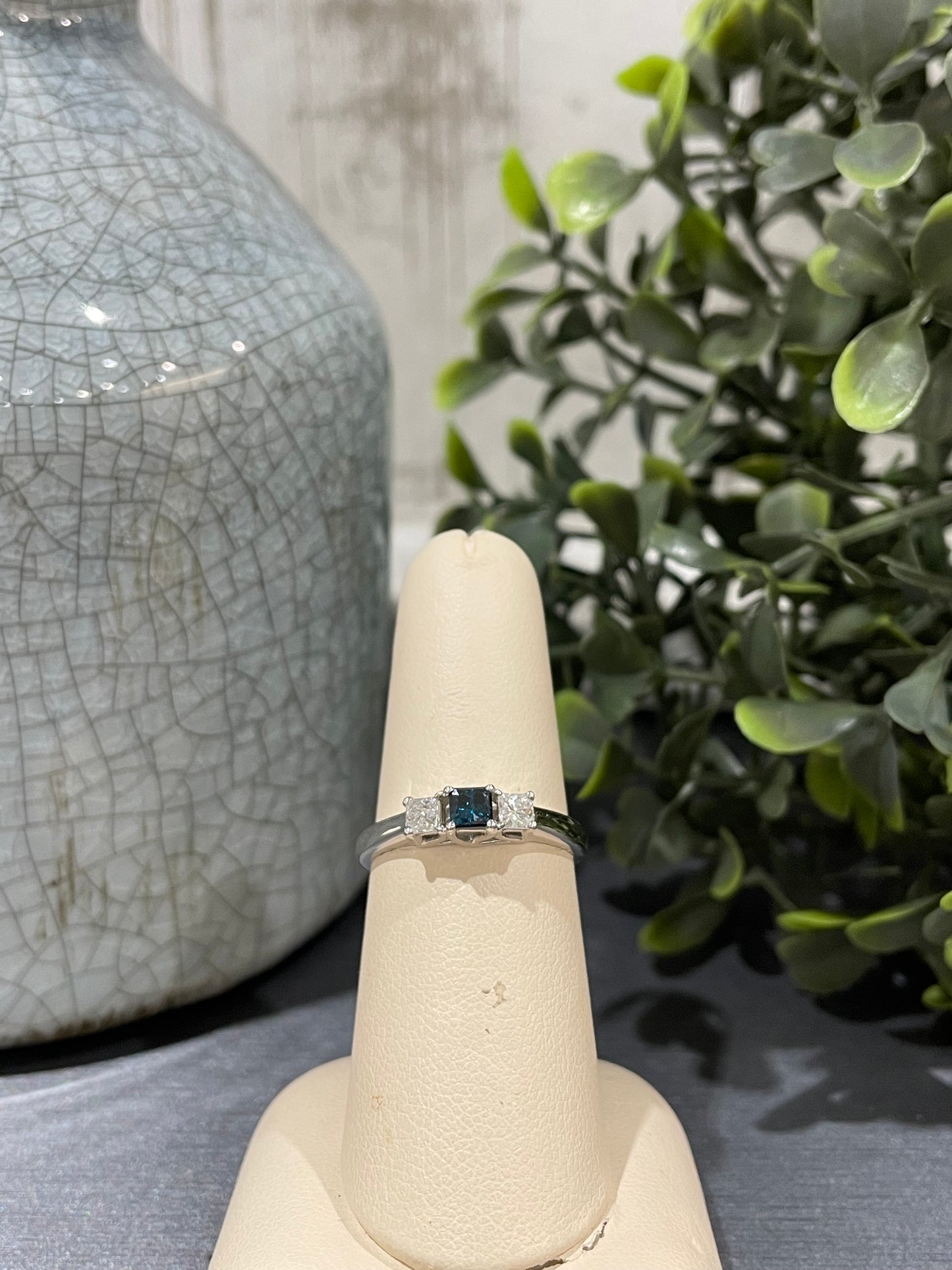 10k White Gold 0.50ctw Princess Blue Diamond Ring
