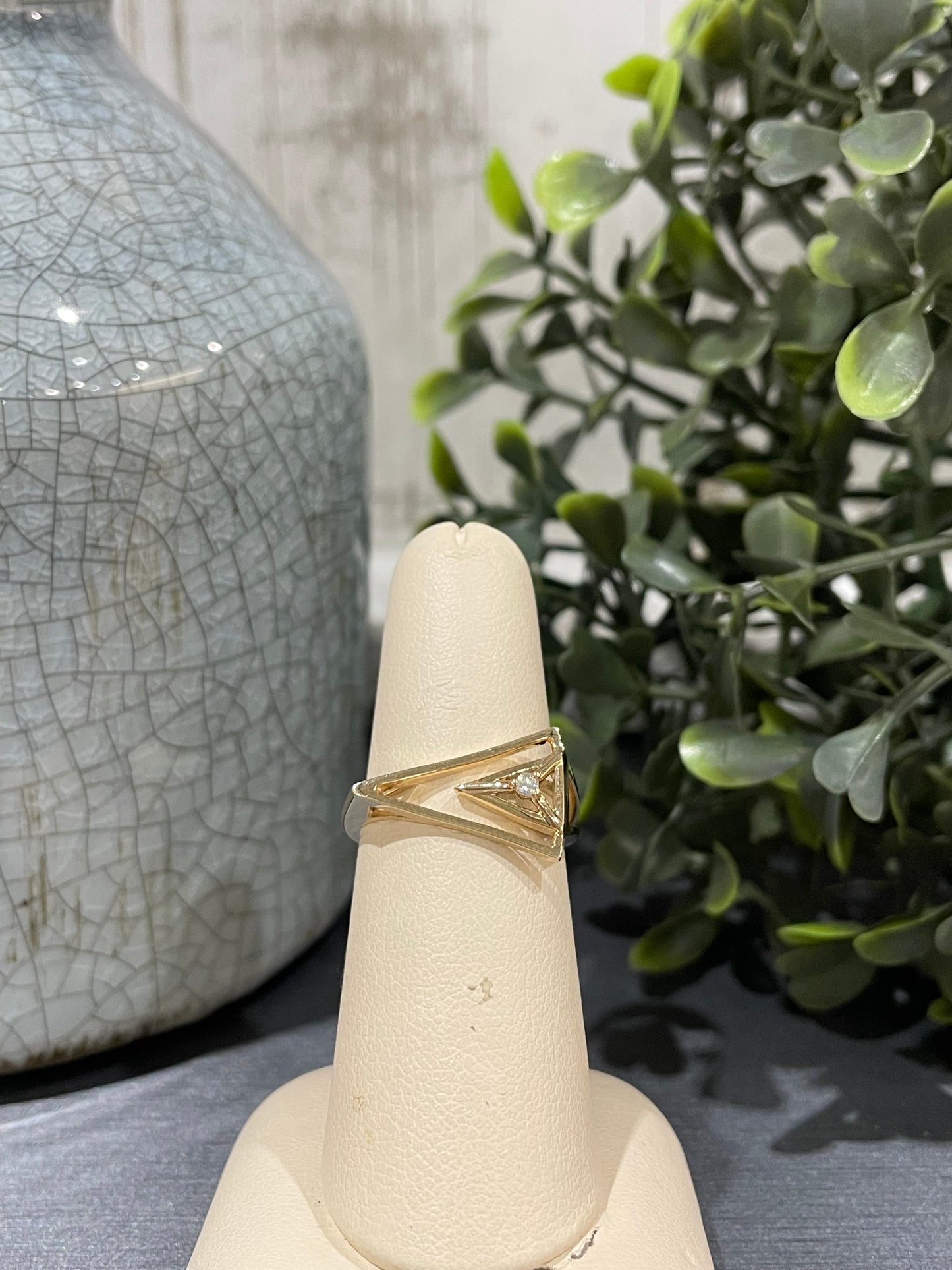 10k Yellow Gold 0.025ct Diamond Double Triangle Ring