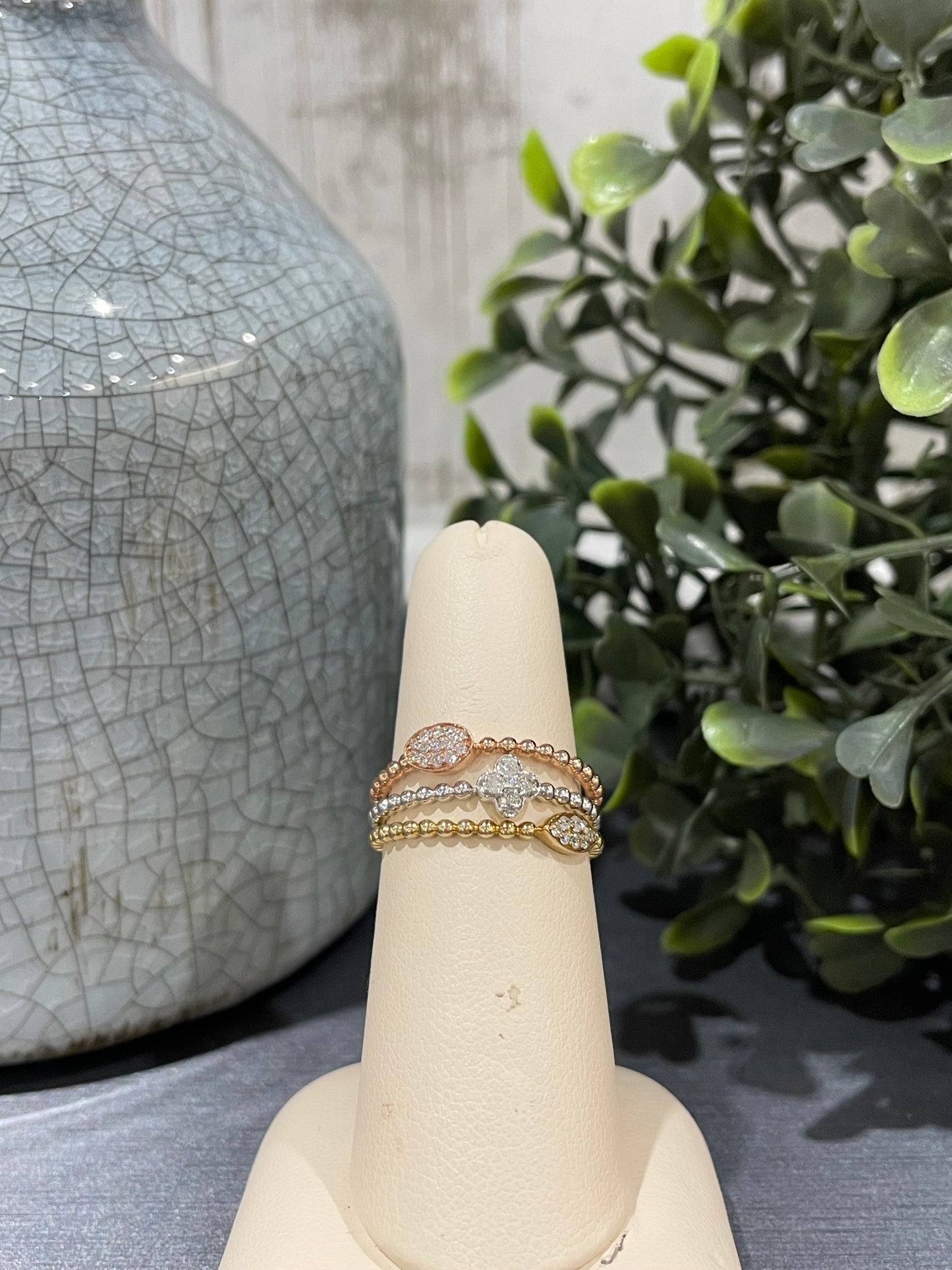 14k Tri-Gold 0.20ctw Diamond Multi-Design Bubble Ring