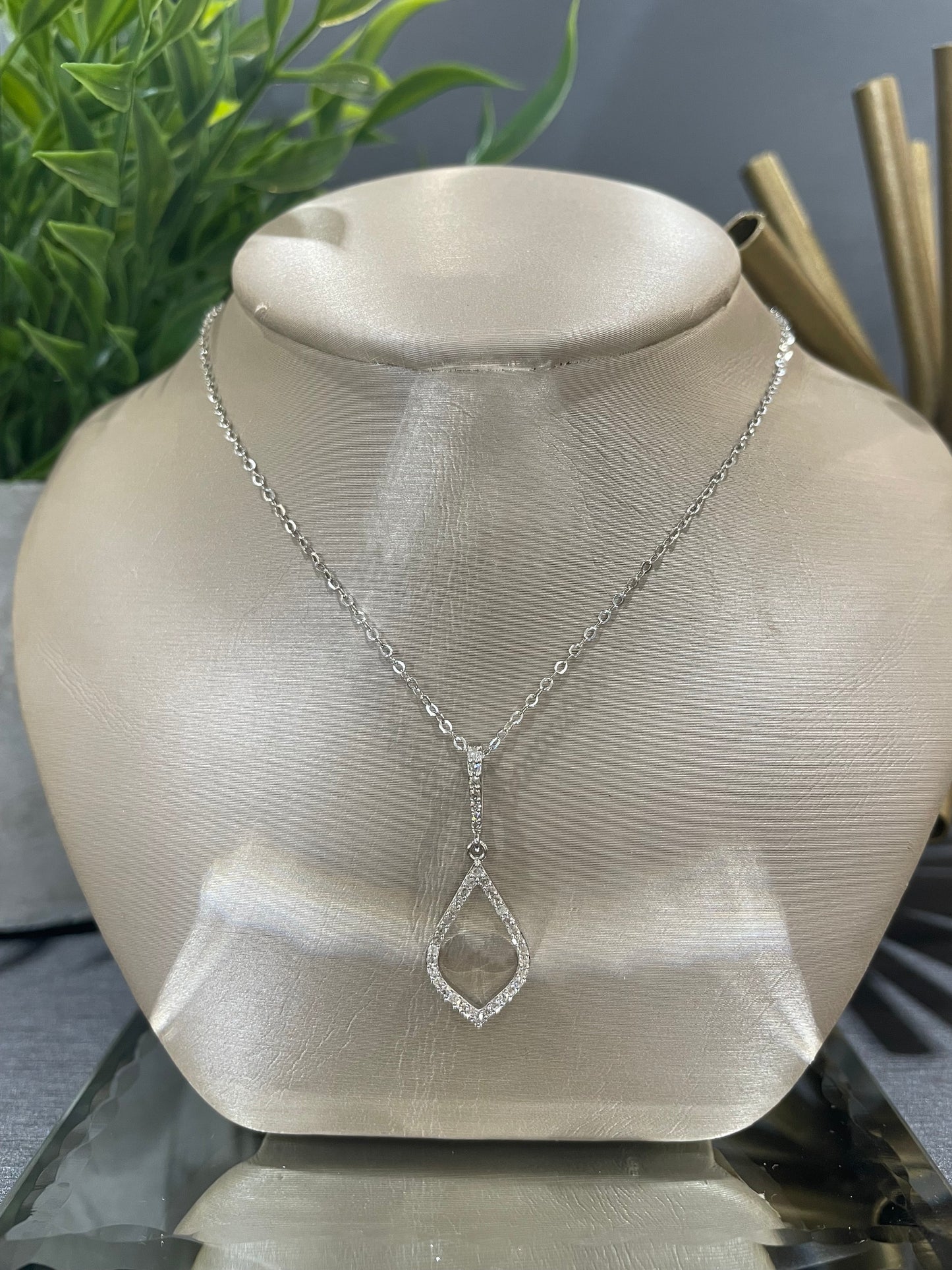 10k White Gold 0.20ctw Diamond Tear Drop with Diamond Bail Pendant