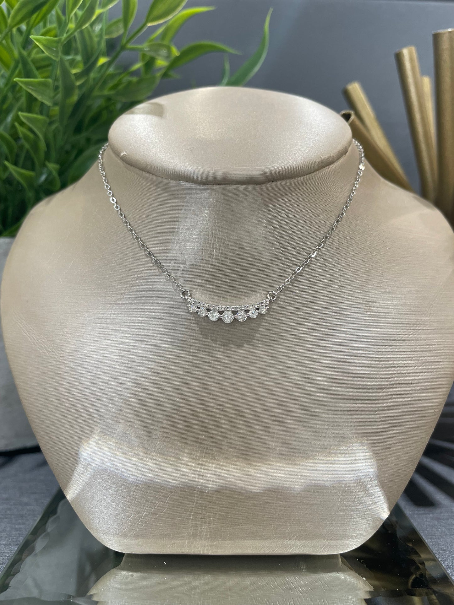 10k White Gold 0.33ctw Diamond Double Row Bar Necklace