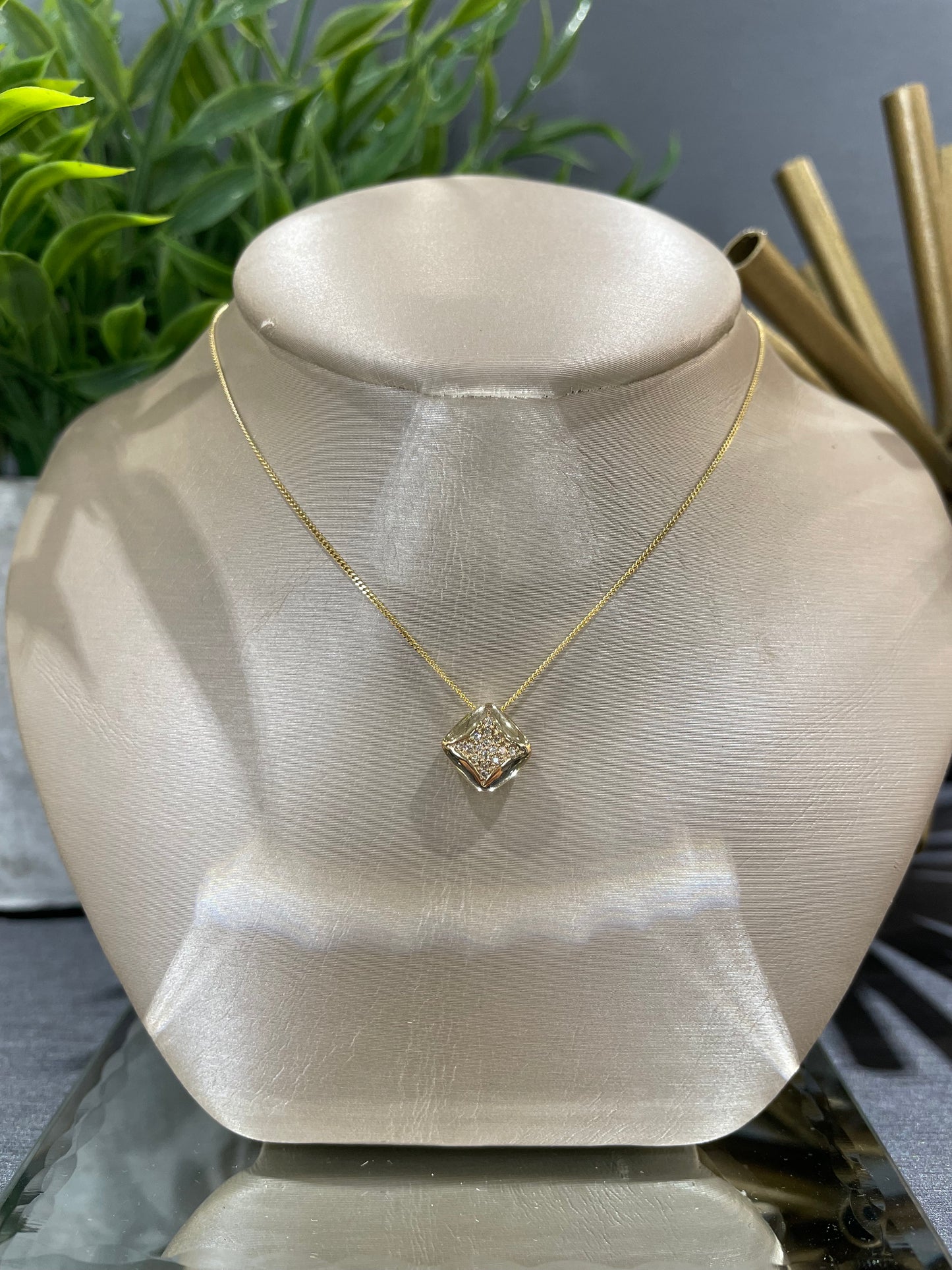 10k Yellow Gold .055ctw Diamond Square Cluster Pendant