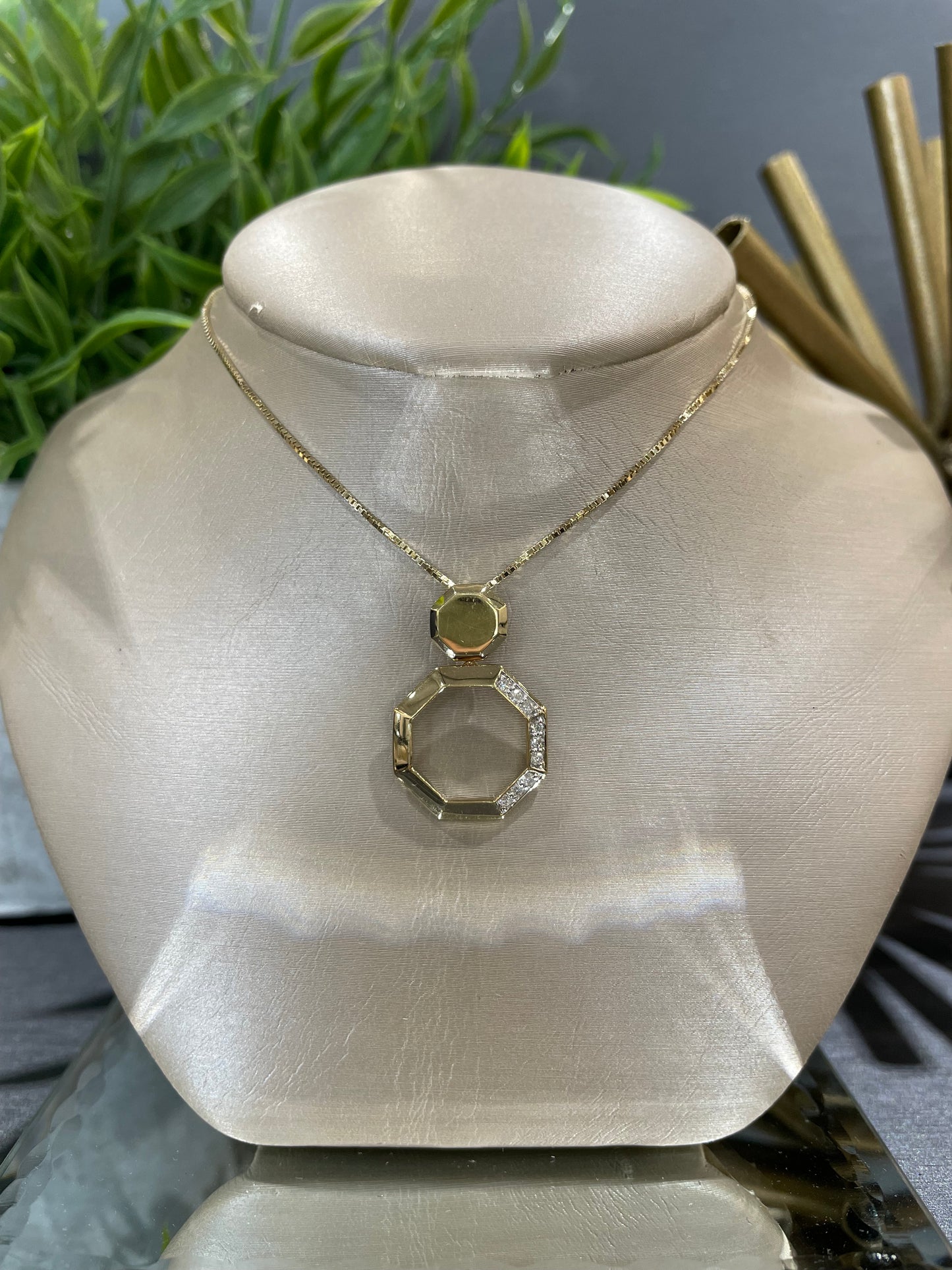 10k Yellow Gold 0.10ctw Diamond Double Hexagon Pendant