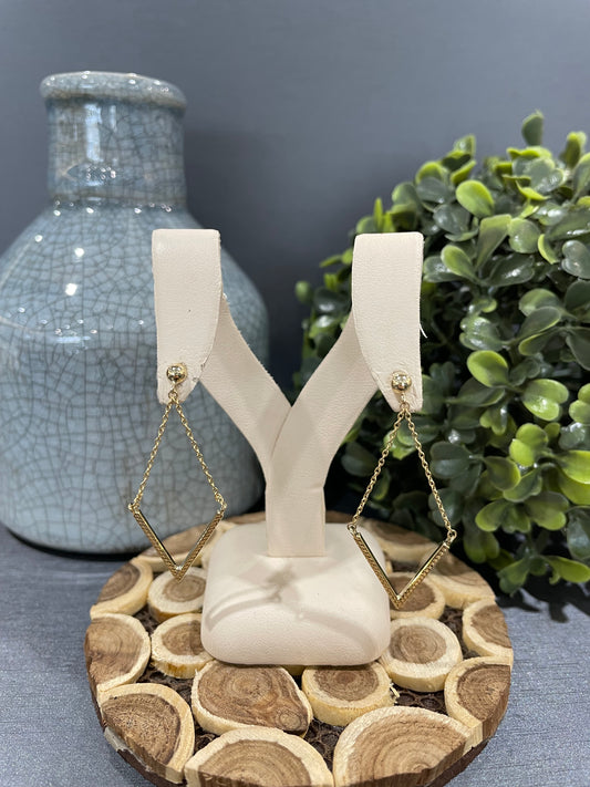 10k Yellow Gold "V" Chain Dangle Stud Earrings