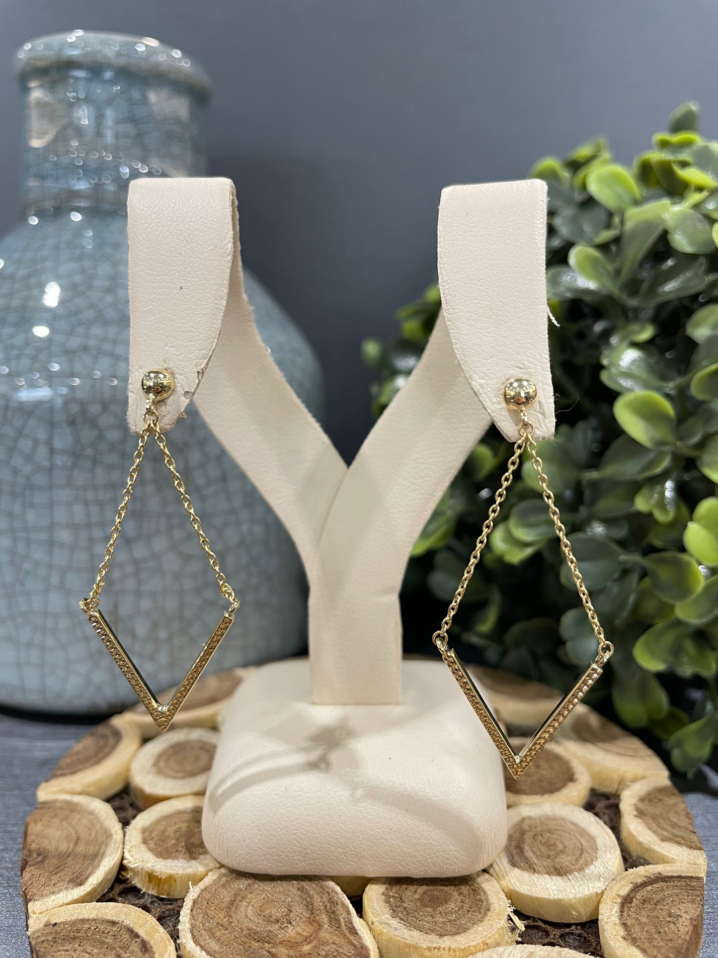10k Yellow Gold "V" Chain Dangle Stud Earrings