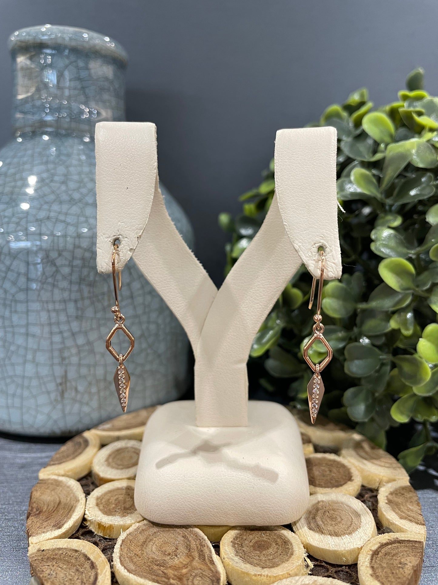 10k Rose Gold .075ctw Diamond Bar Dangle Earrings