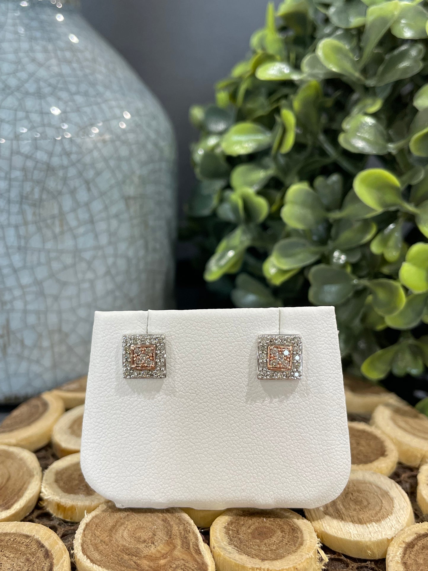 10k Two-Tone 0.34ctw Diamond Square Stud Earrings