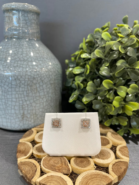 10k Two-Tone 0.34ctw Diamond Square Stud Earrings