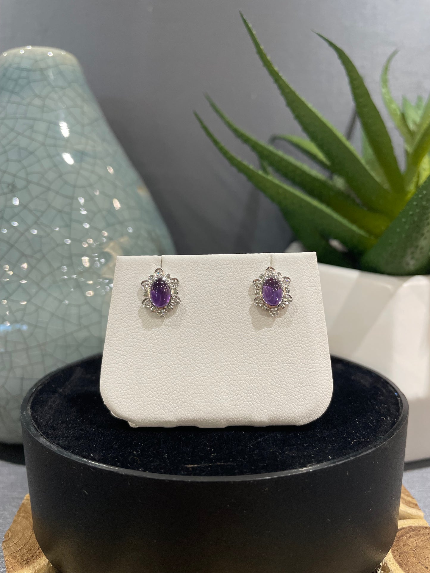 10k White Gold Oval Amethyst Stud Earrings