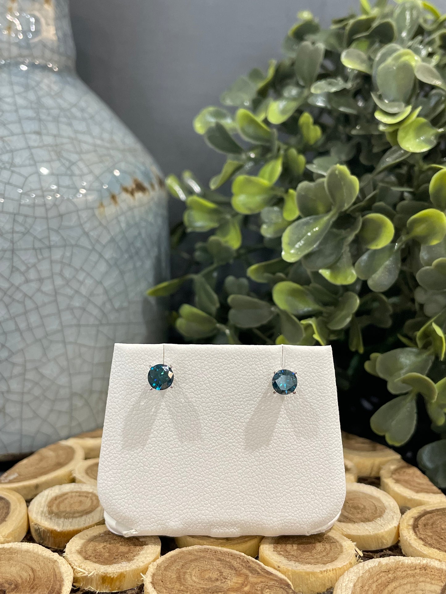 14k White Gold 0.75ctw Blue Diamond Stud Earrings