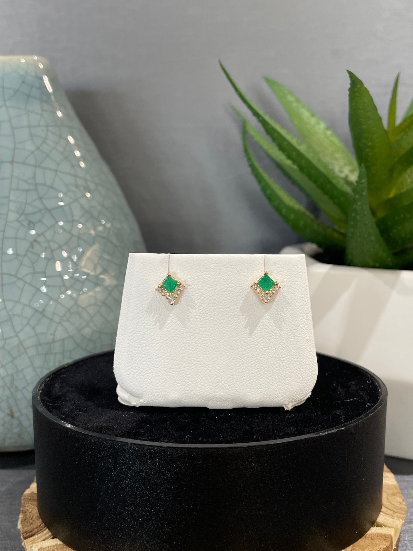 10k Yellow Gold Gemstone Triangle Stud Earrings