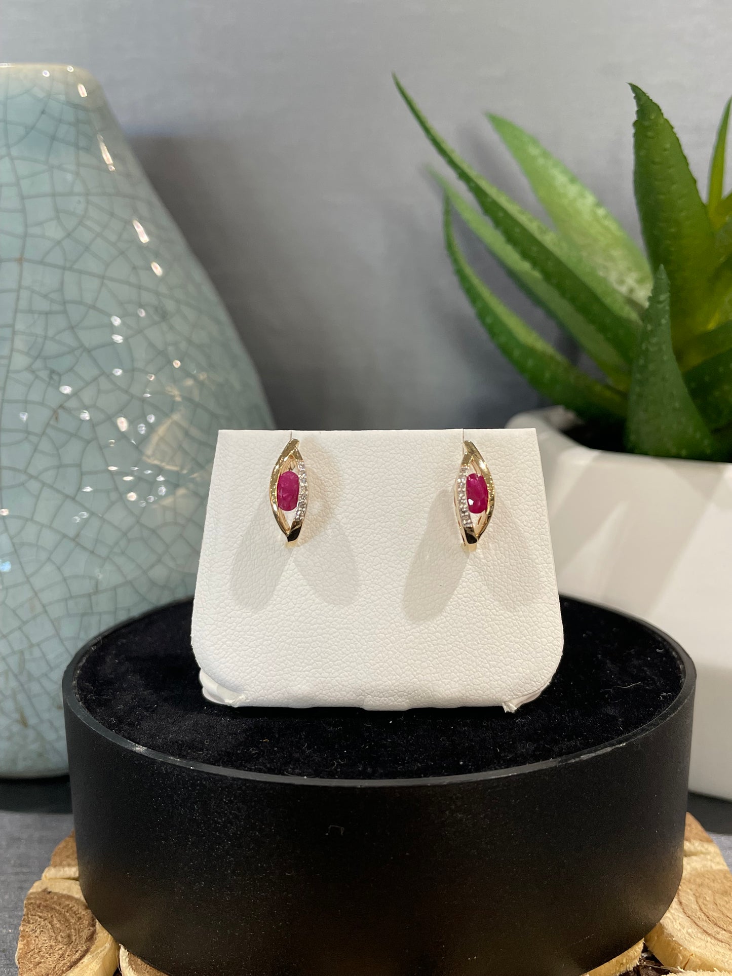 10k Yellow Gold Oval Ruby Eye Stud Earrings