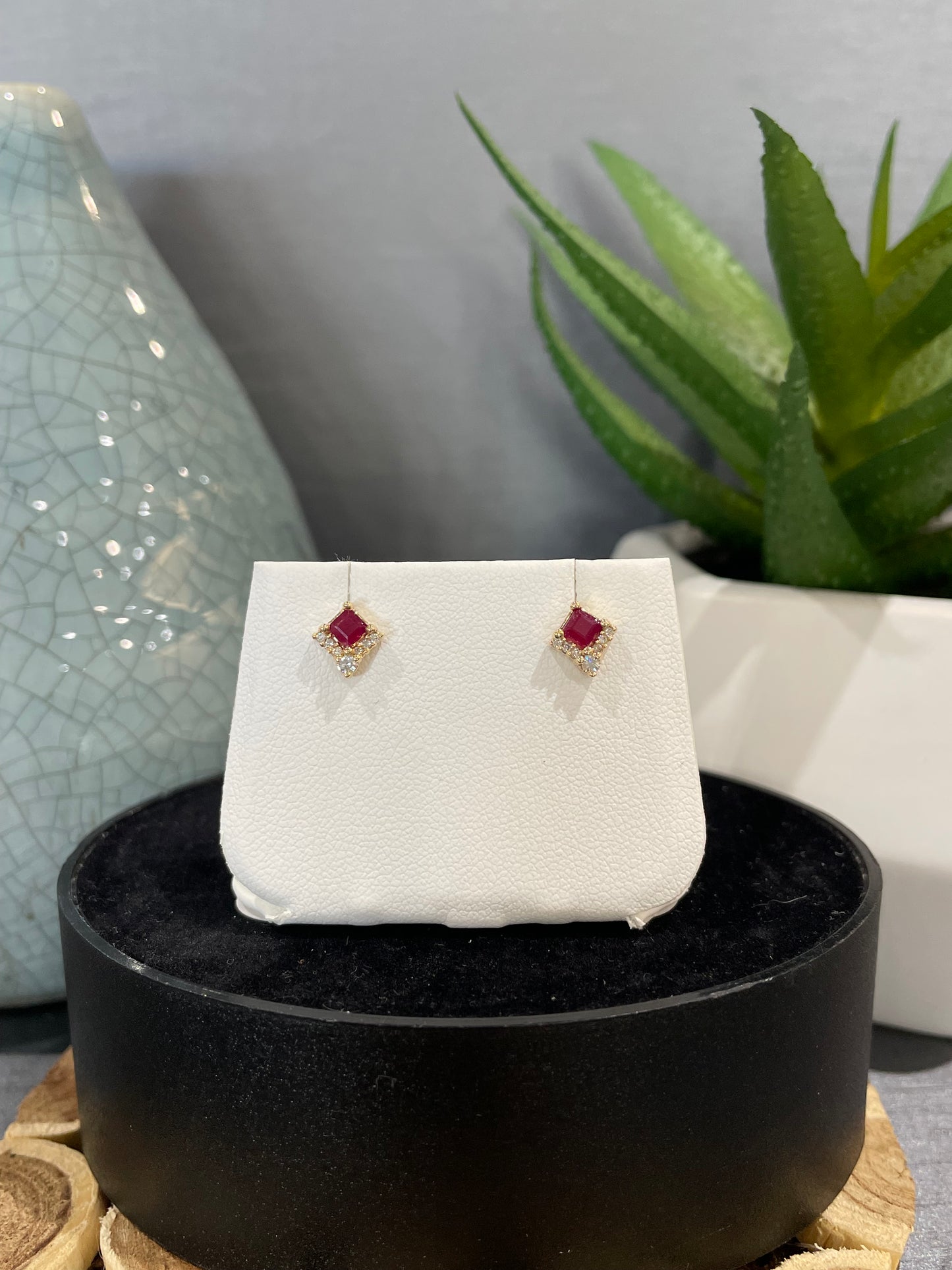 10k Yellow Gold Gemstone Triangle Stud Earrings