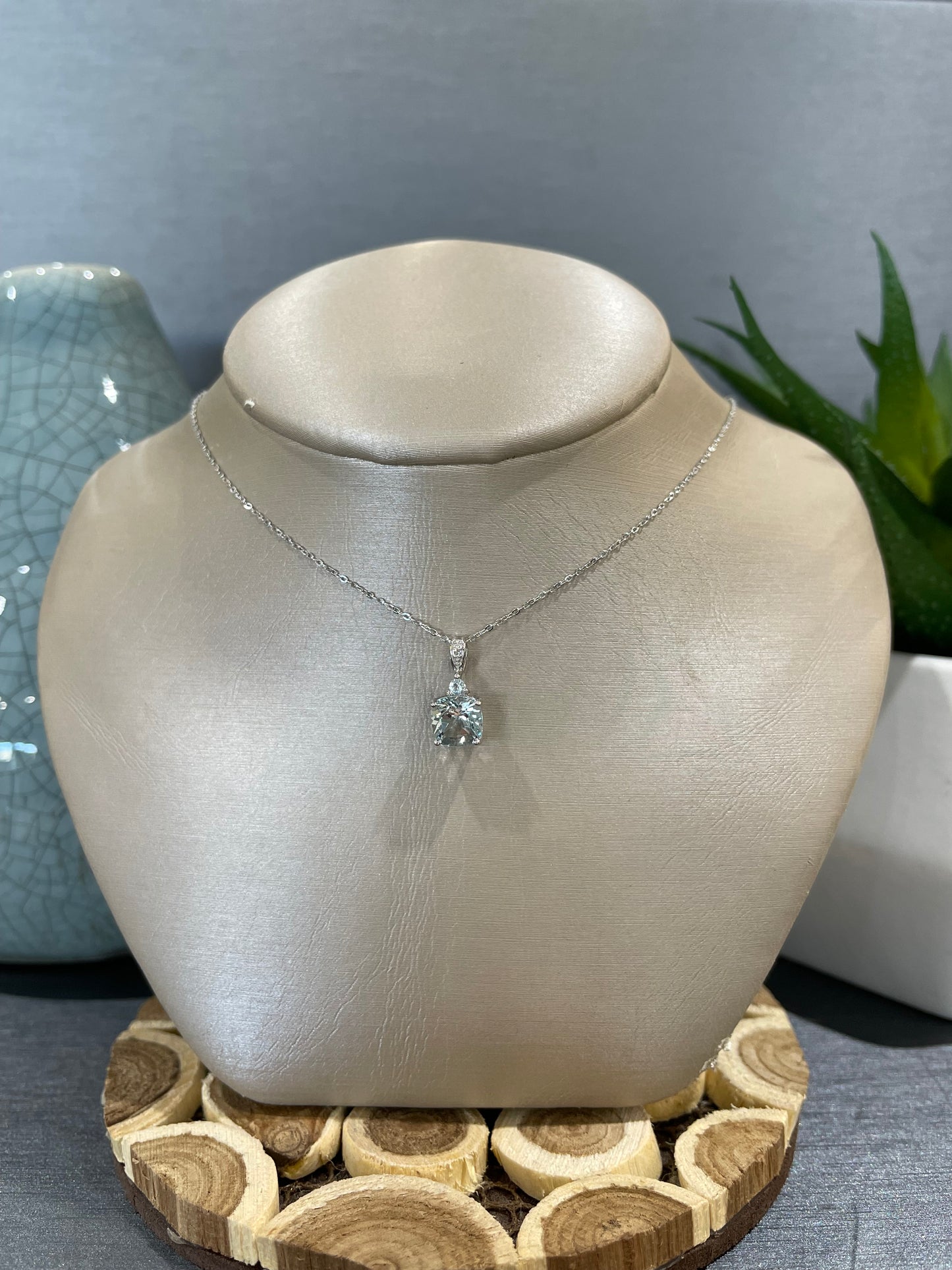10k White Gold Cushion Gemstone Pendant