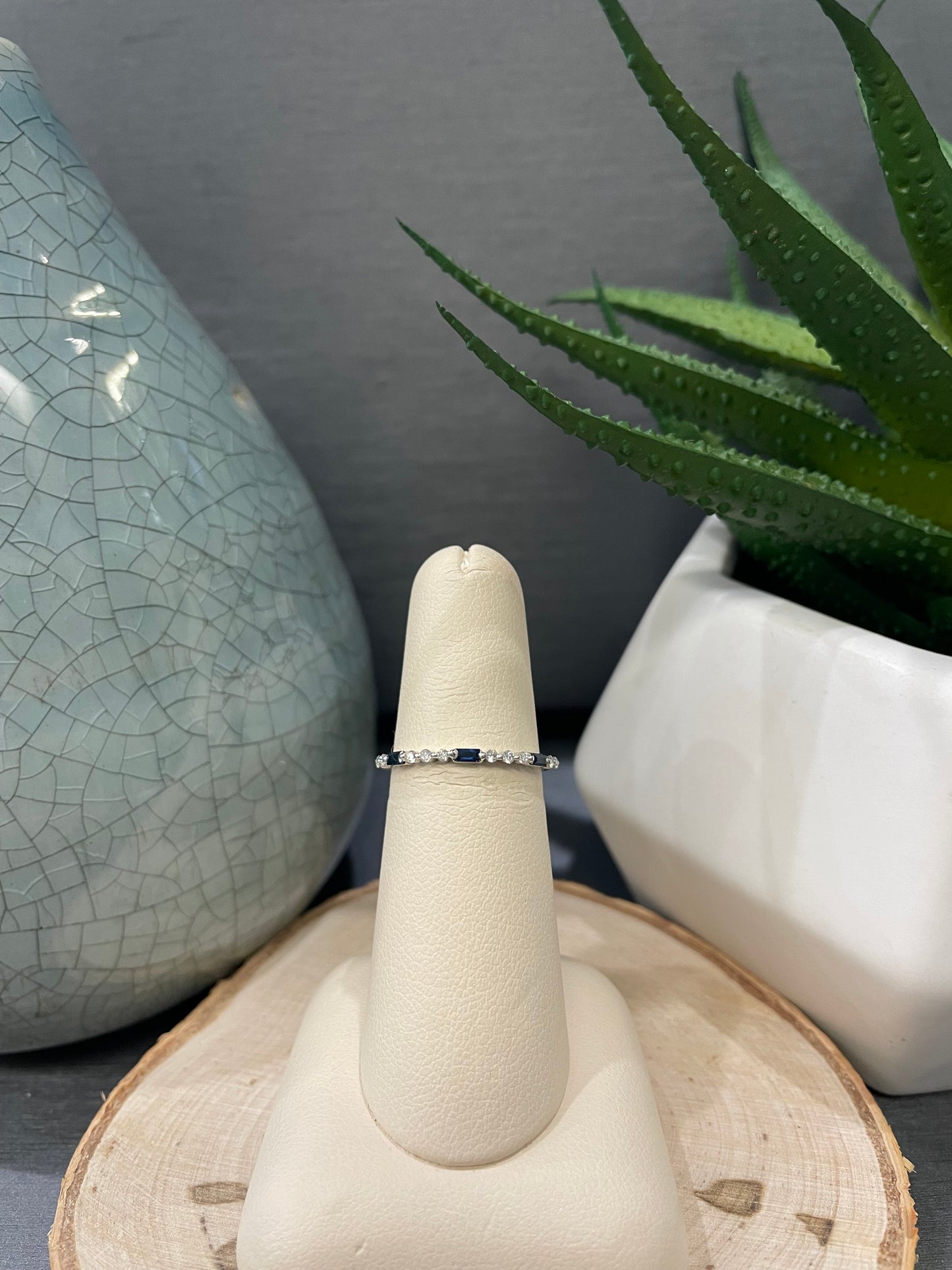10k White Gold Emerald Cut Sapphire Band