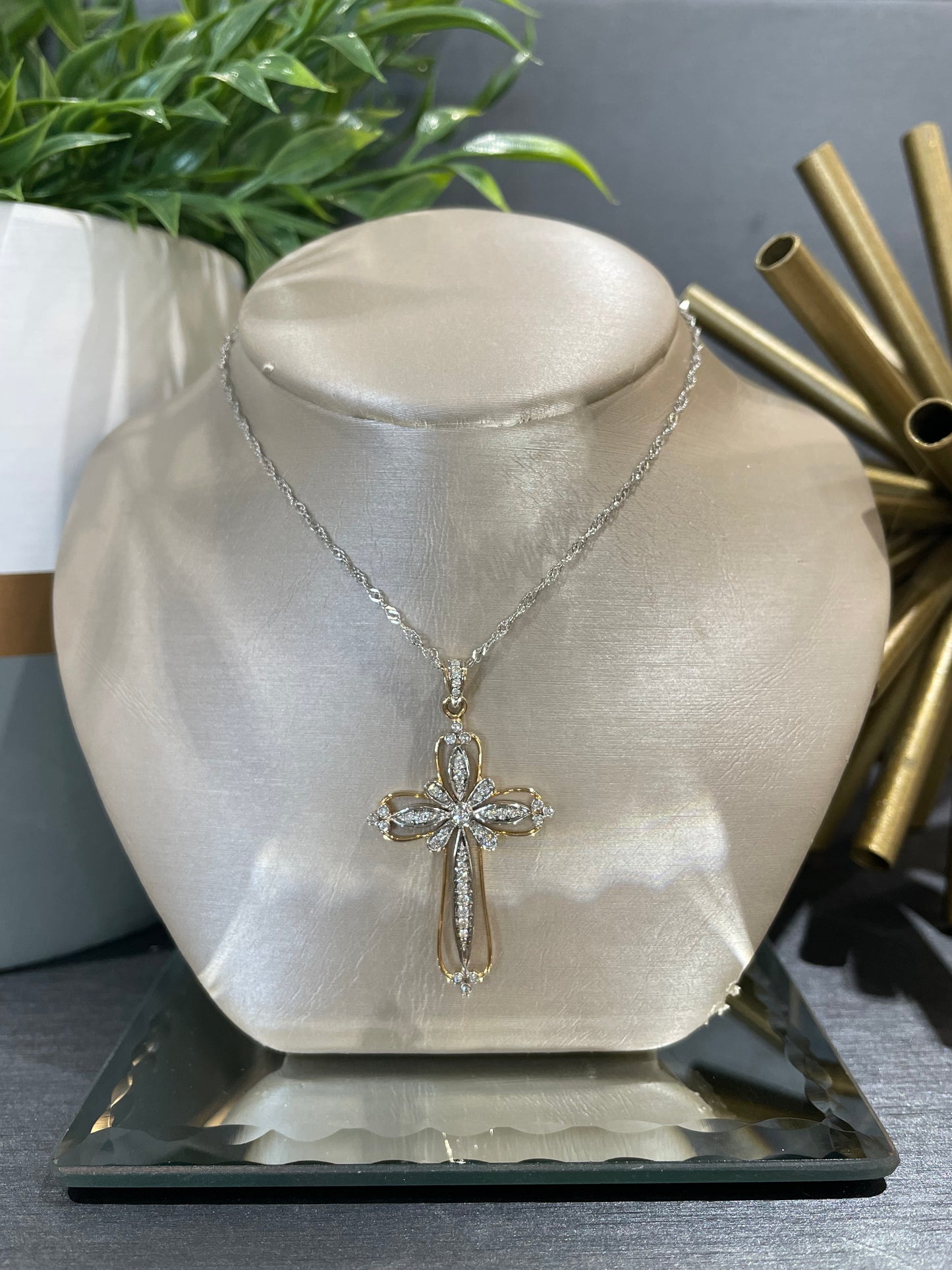 10k Two-Tone 0.31ctw Diamond Fancy Cross Pendant