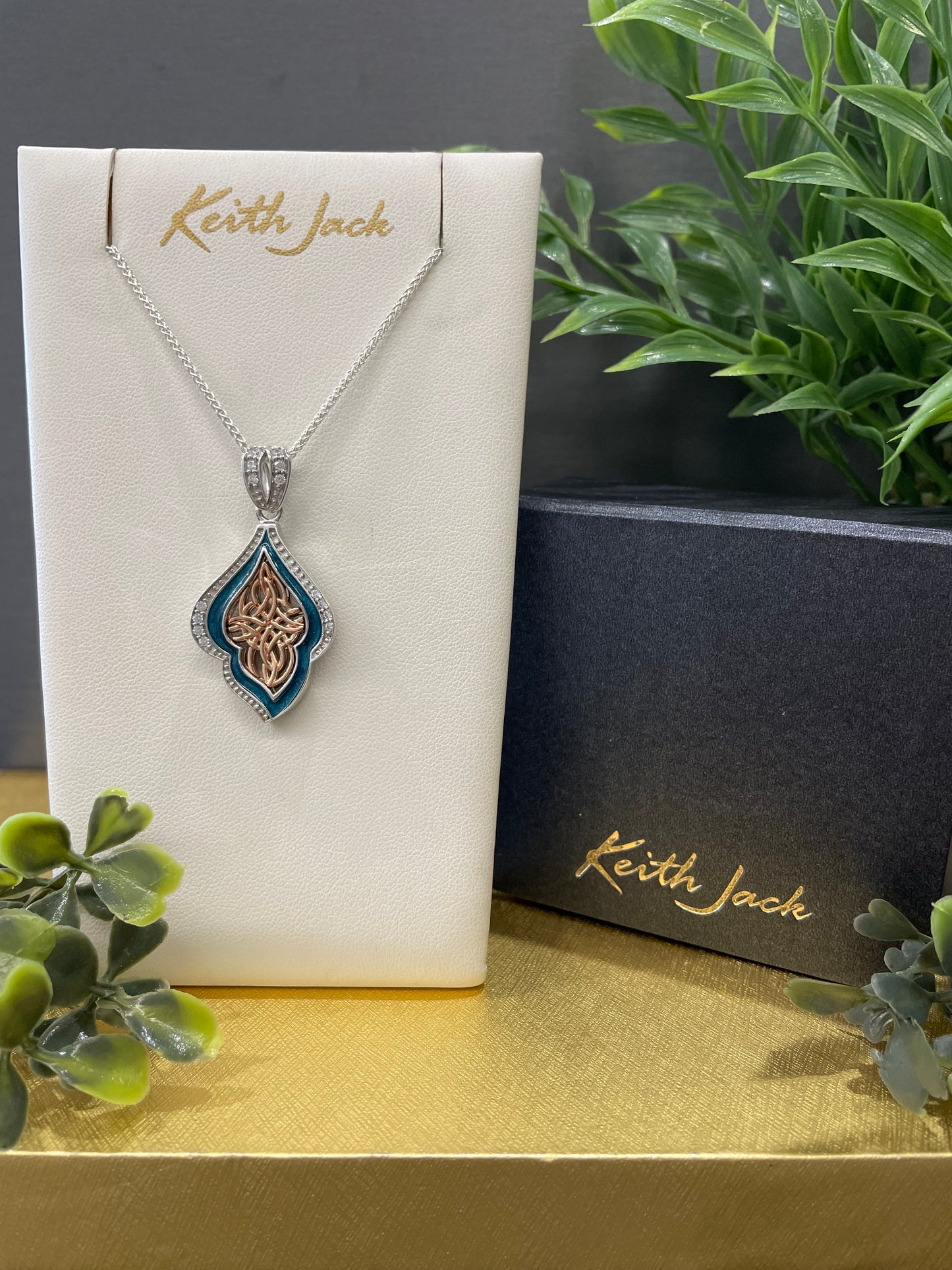 Silver and 10k Rose Gold Path of Life Blue Enamel Pendant