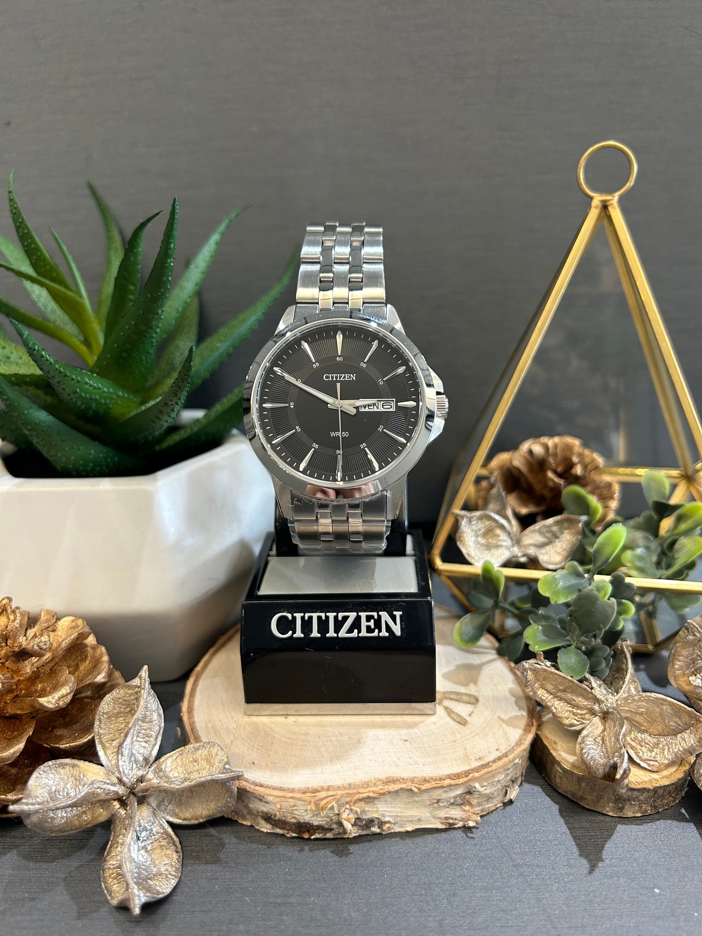 Men's Citizen Black Watch Face with Metal Band