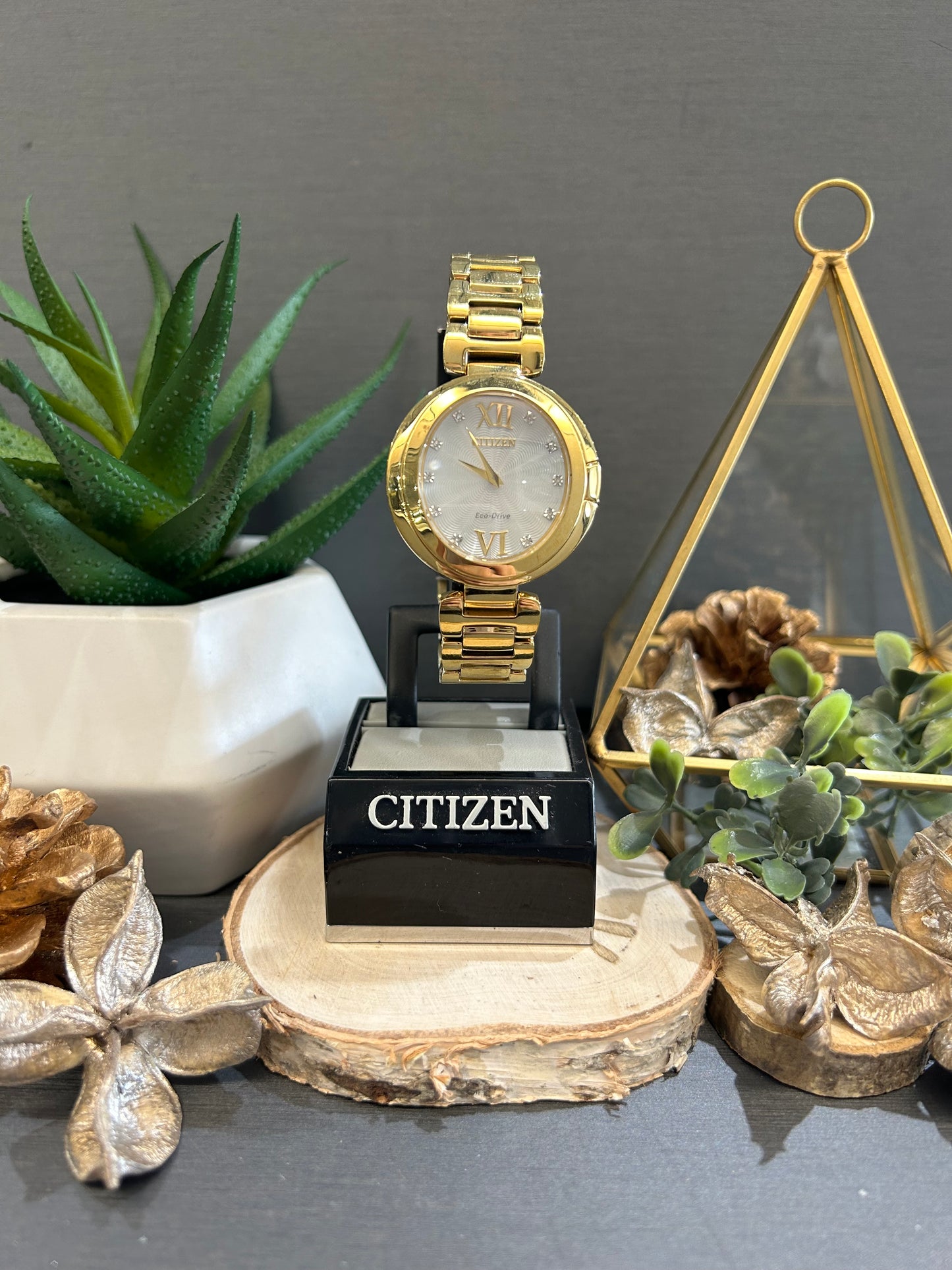 Women's Citizen Eco-Drive Diamond Dial Watch with Metal Band