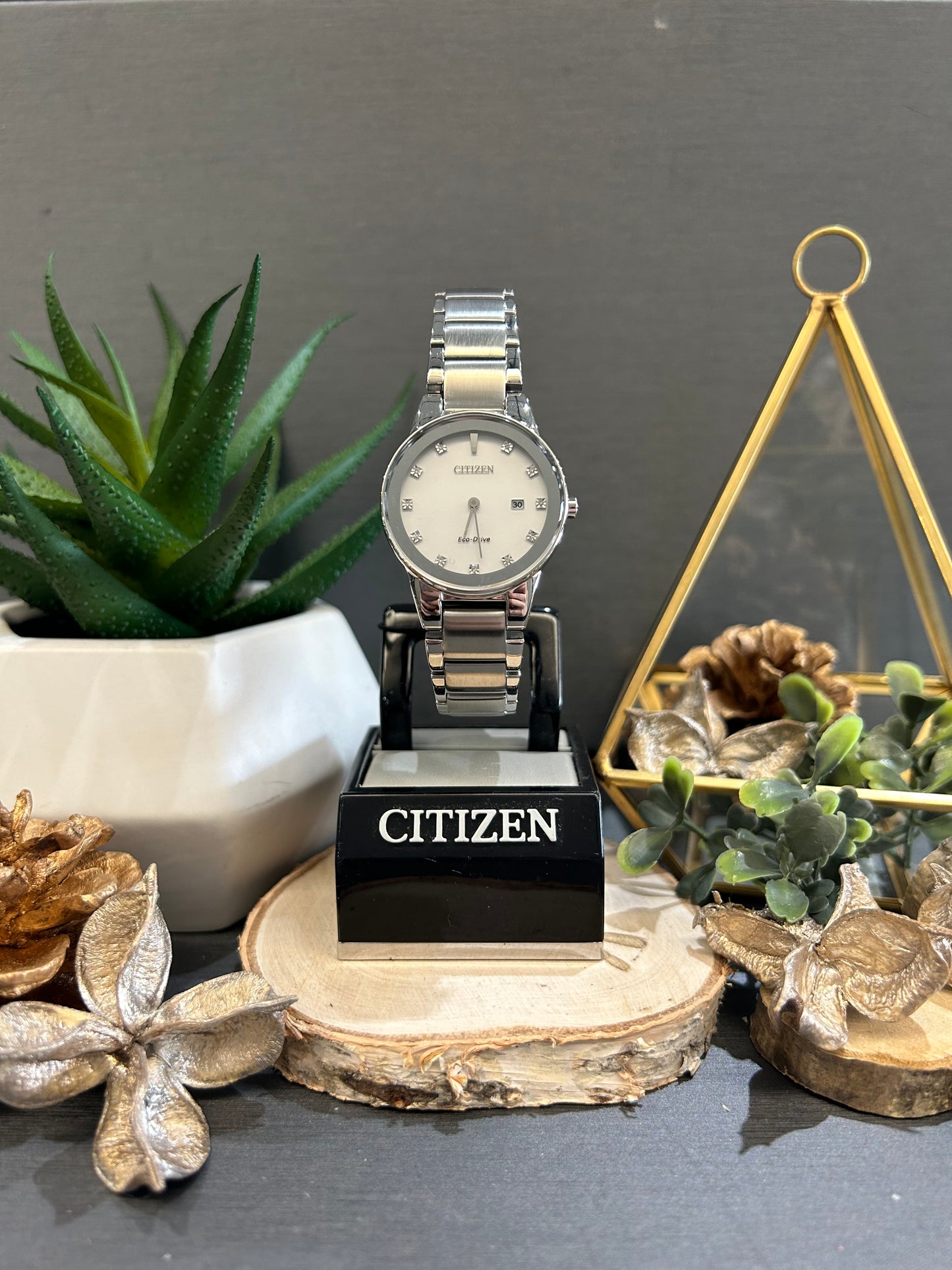 Women's Citizen Eco-Drive Diamond Dial Watch with Metal Band