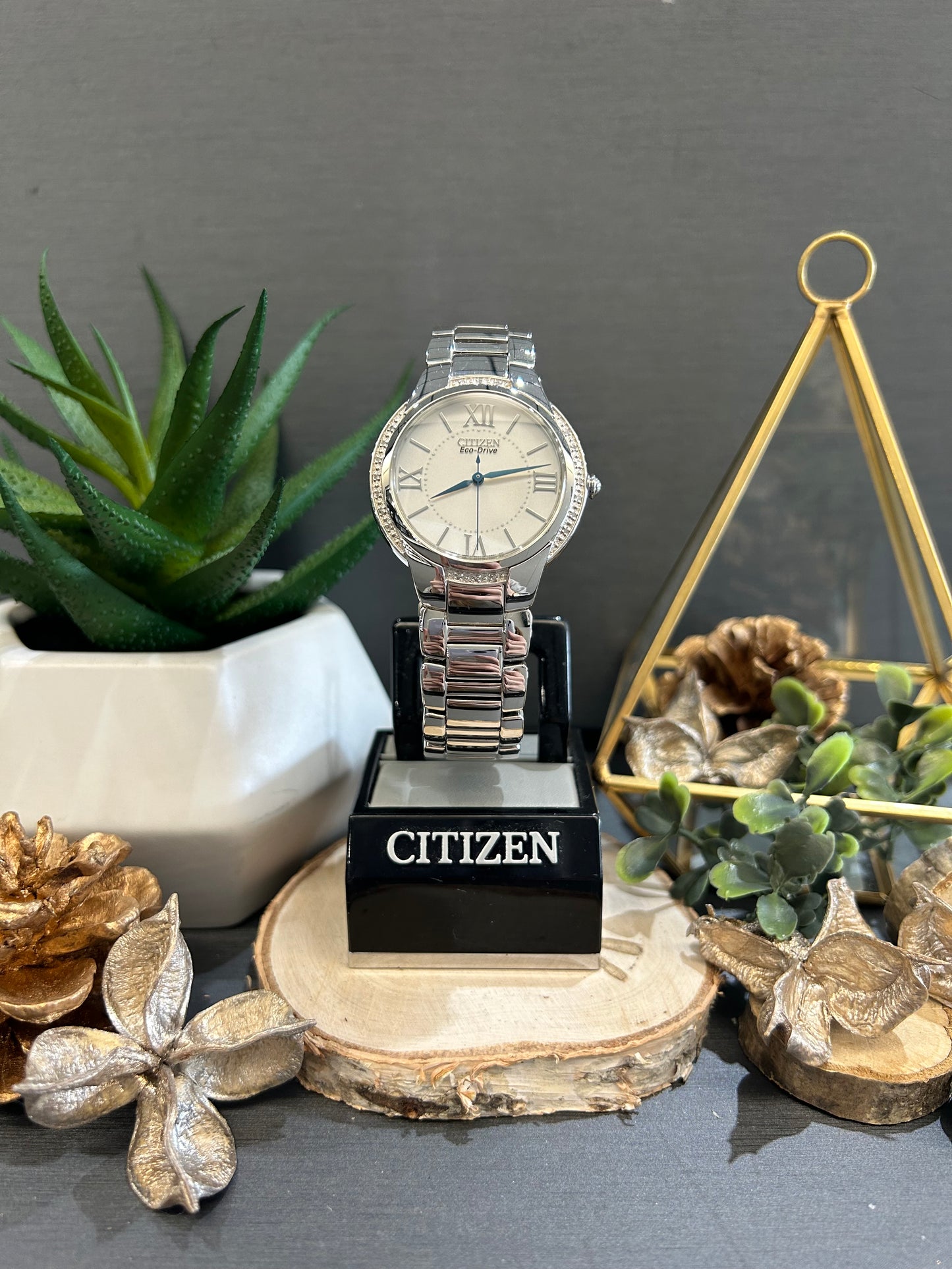 Women's Citizen Eco-Drive Blue Dial Watch and Crystal Accent with Metal Band