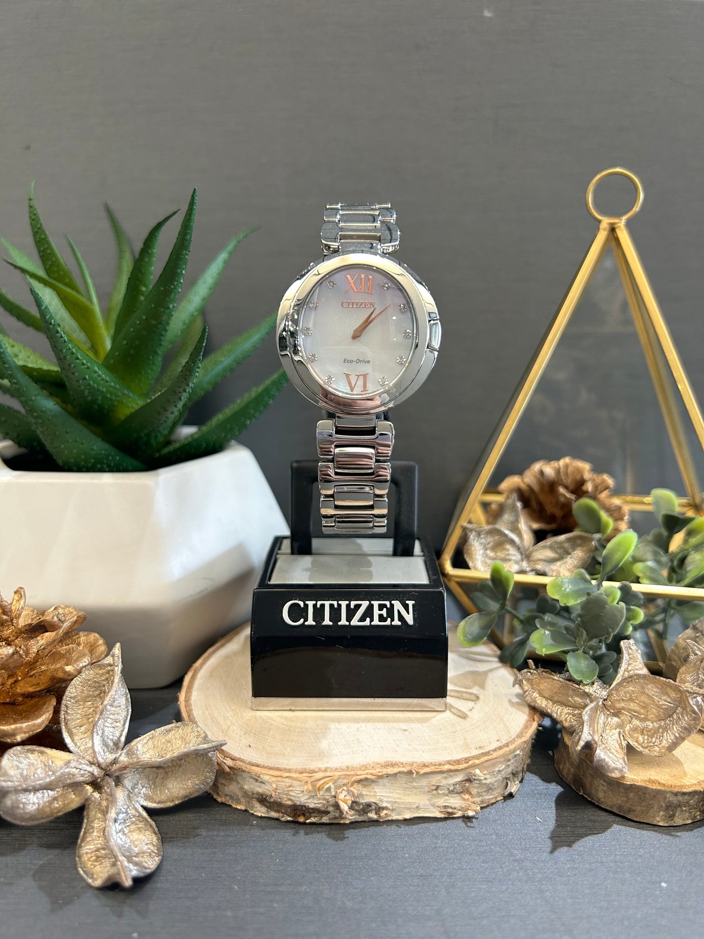 Women's Citizen Eco-Drive Diamond Dial Watch with Metal Band