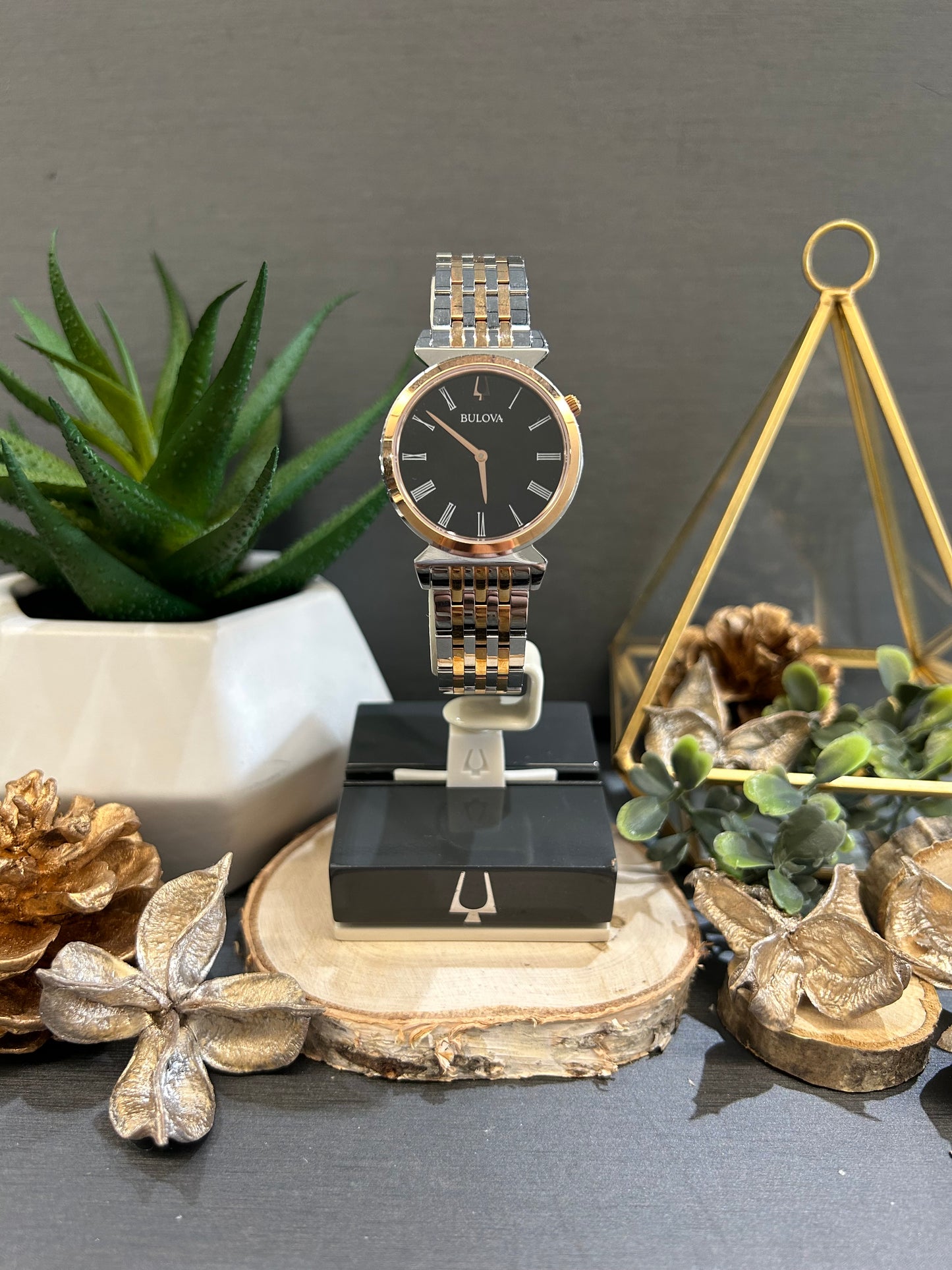 Women's Bulova Roman Numeral Watch Face with Metal Band