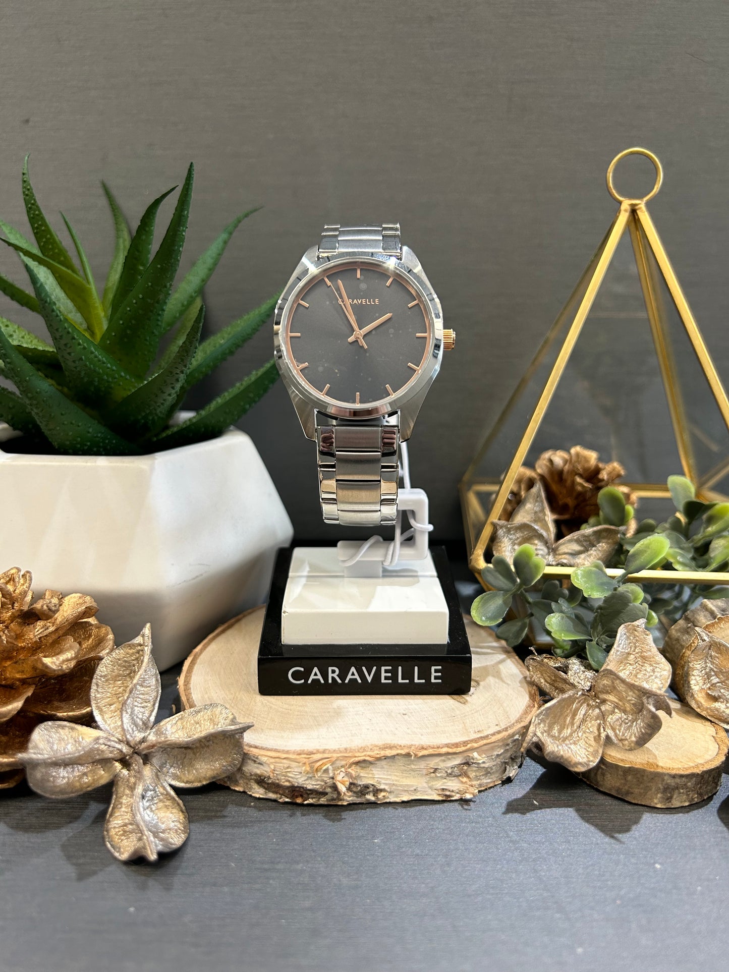 Women's Caravelle Rose Dial Watch with Metal Band