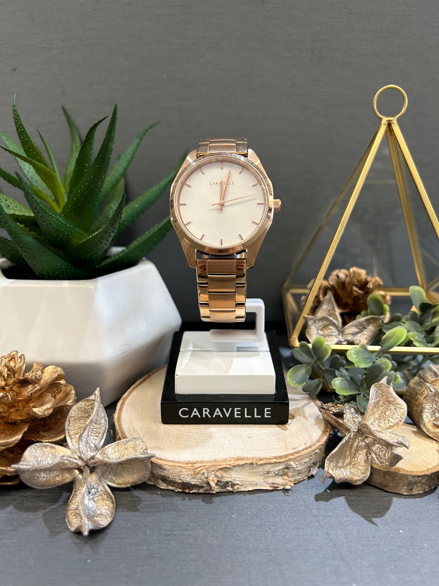 Women's Caravelle Rose Dial Watch with Metal Band