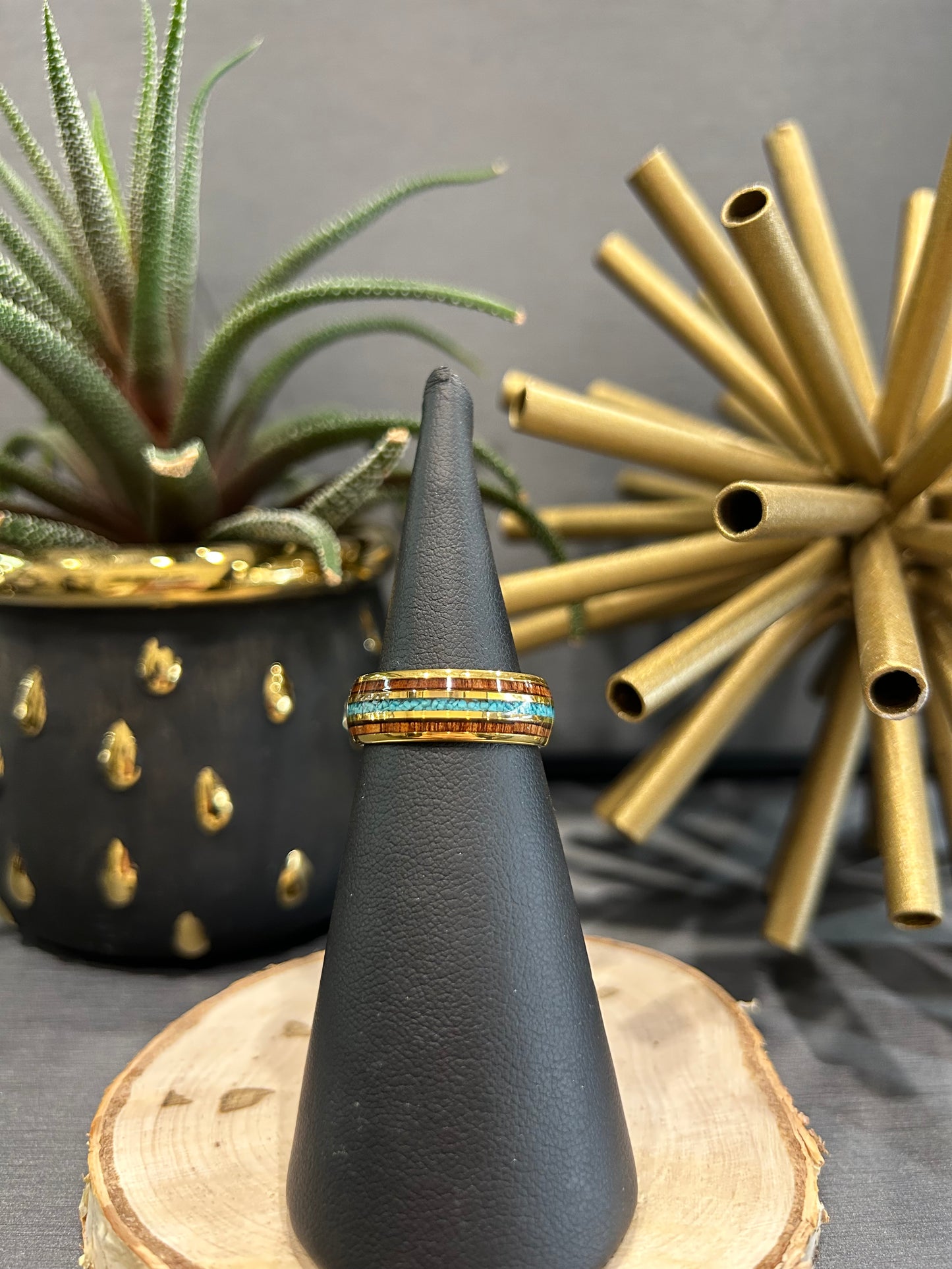 Tungsten 8mm Rosewood and Turquoise Inlay Band