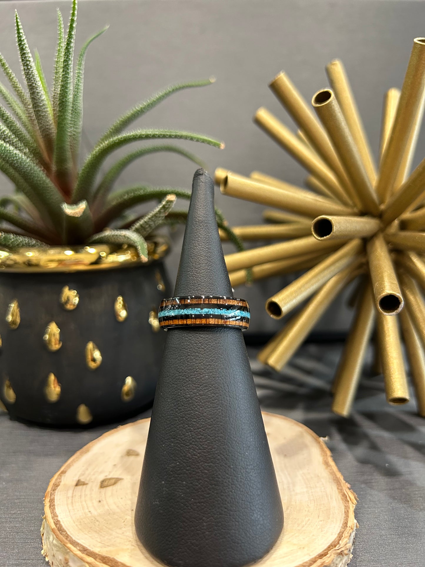 Tungsten 8mm Koa Wood and Turquoise Inlay Band