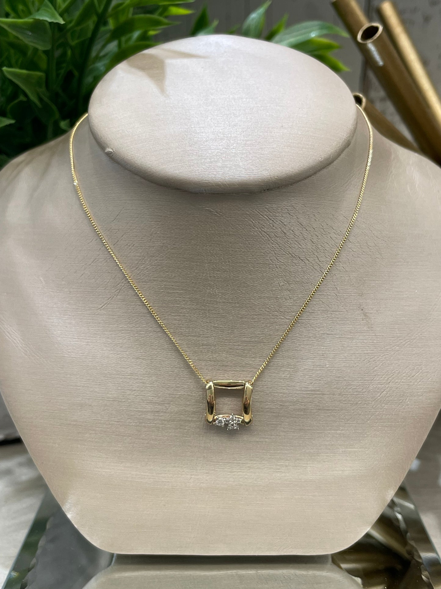 10k Yellow Gold .025ctw Diamond Square Pendant