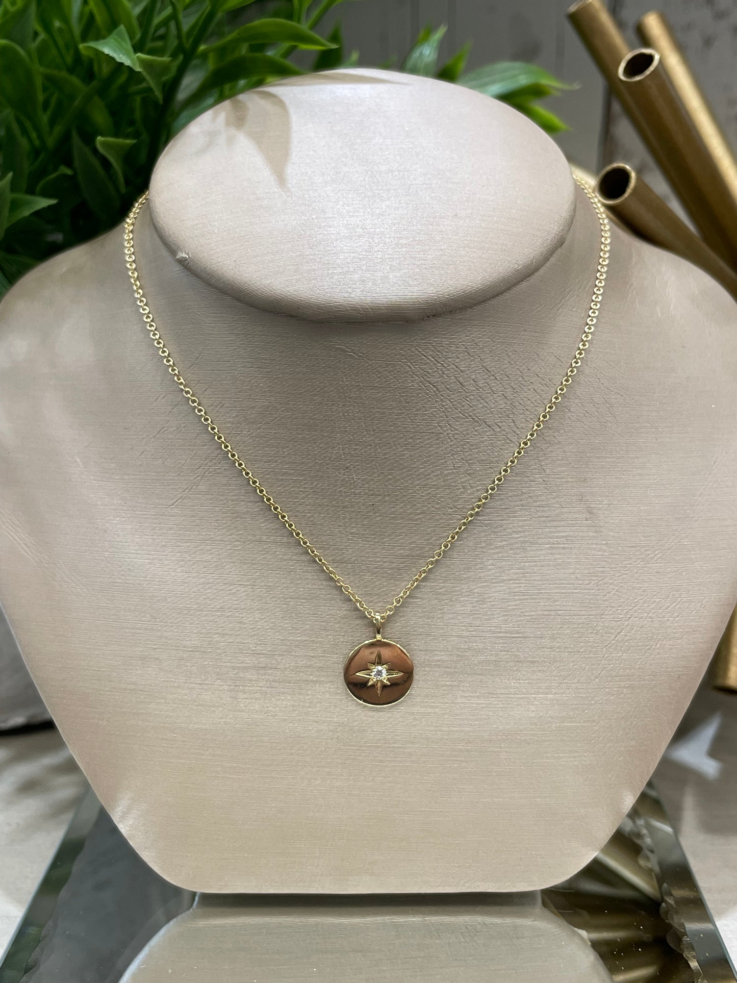 10k Yellow Gold Diamond Star Disc Pendant