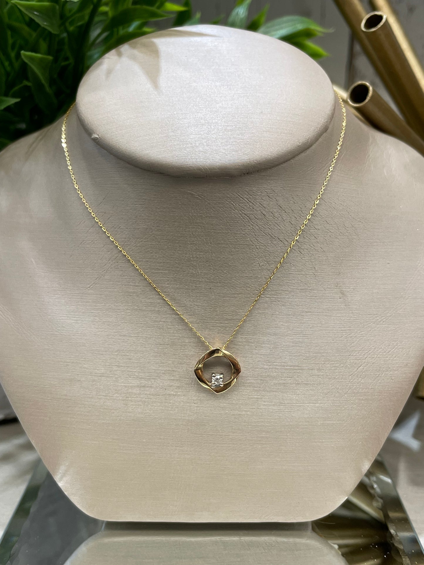 10k Yellow Gold .04ct Diamond Fancy Square Pendant