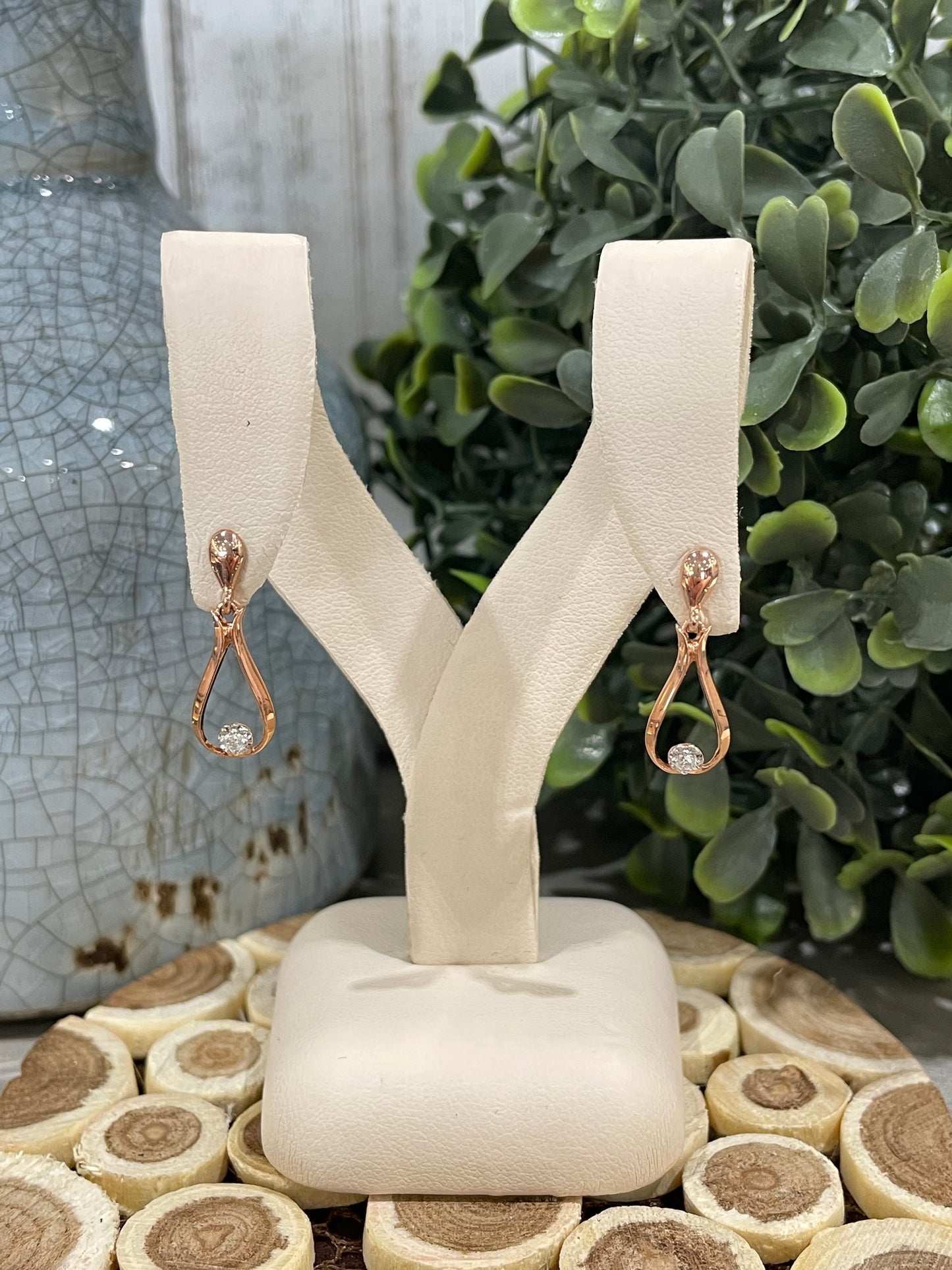 10k Rose Gold 0.07ctw Diamond Teardrop Dangle Stud Earrings