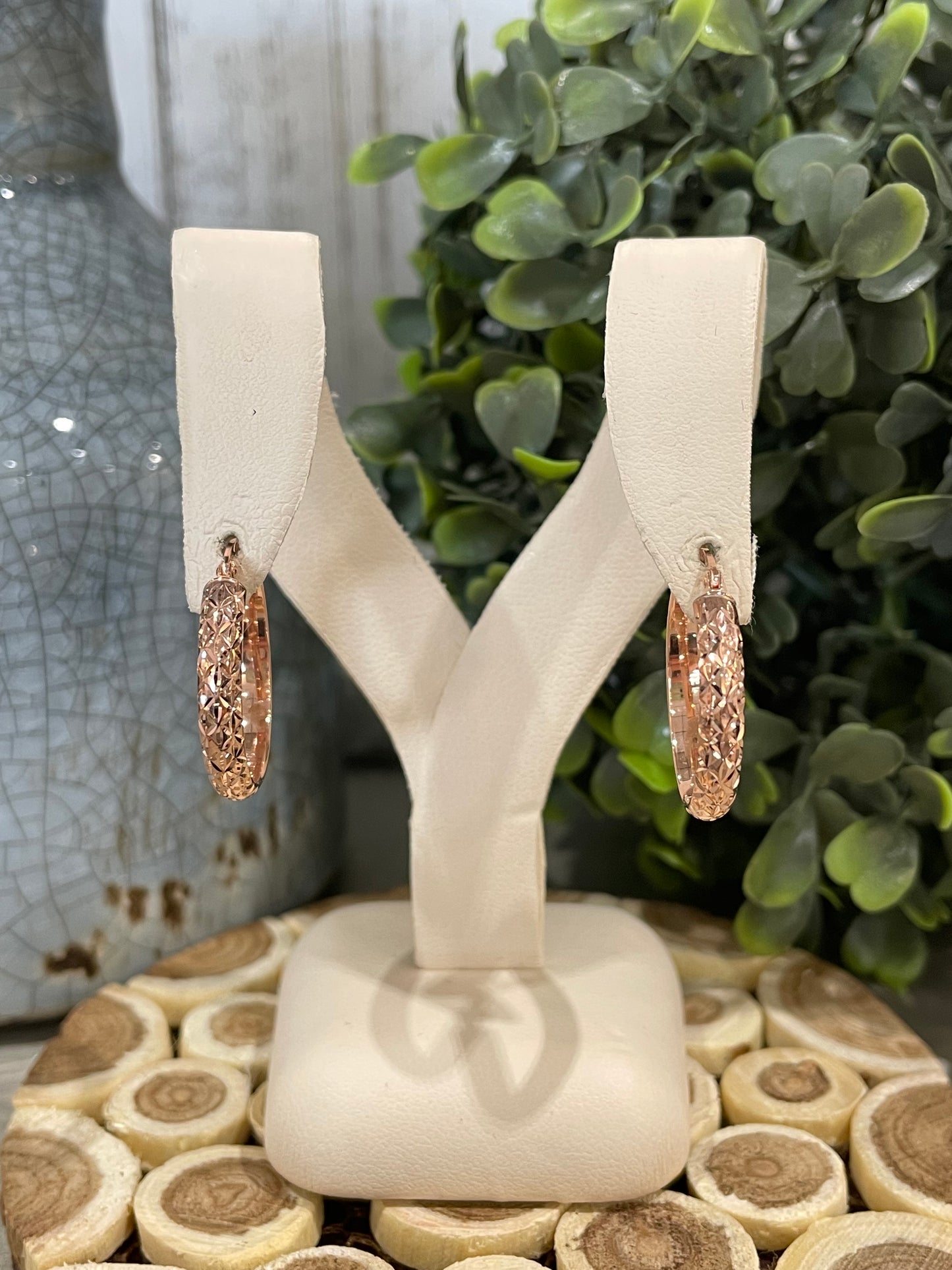 10k Gold Diamond Cut Hoop Earrings