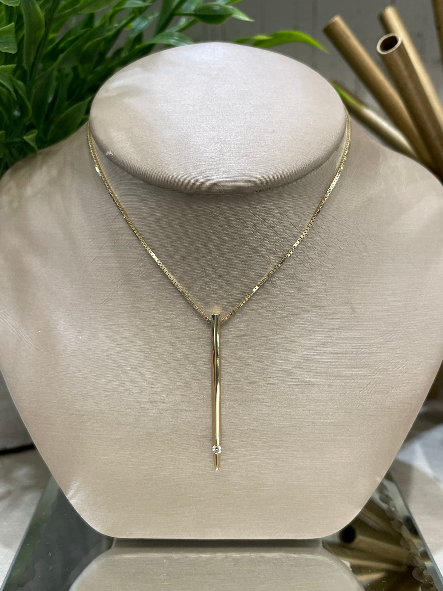 10k Yellow Gold 0.03ct Diamond Vertical Bar Pendant