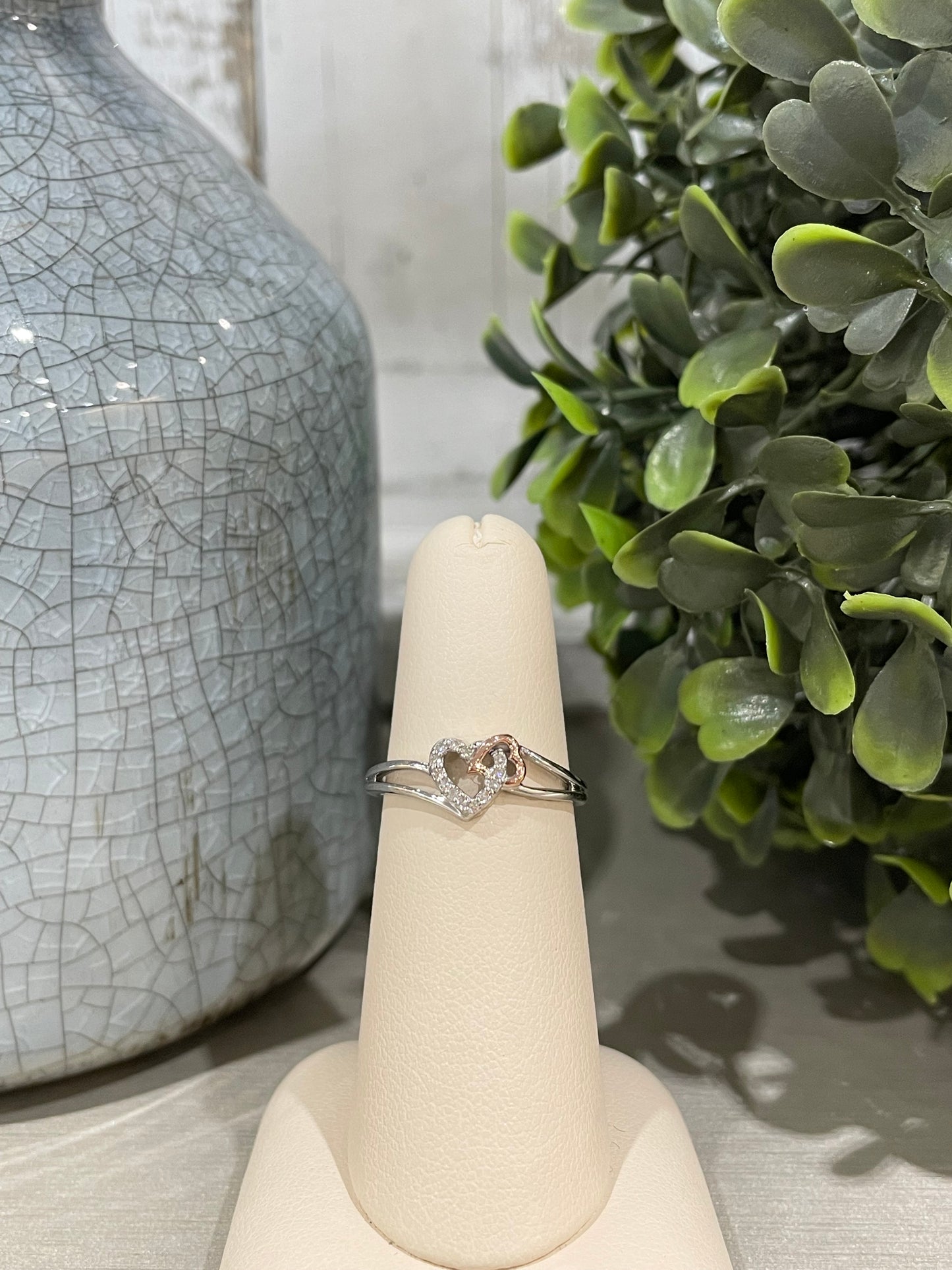 10k Two-Tone 0.054ctw Double Heart Ring