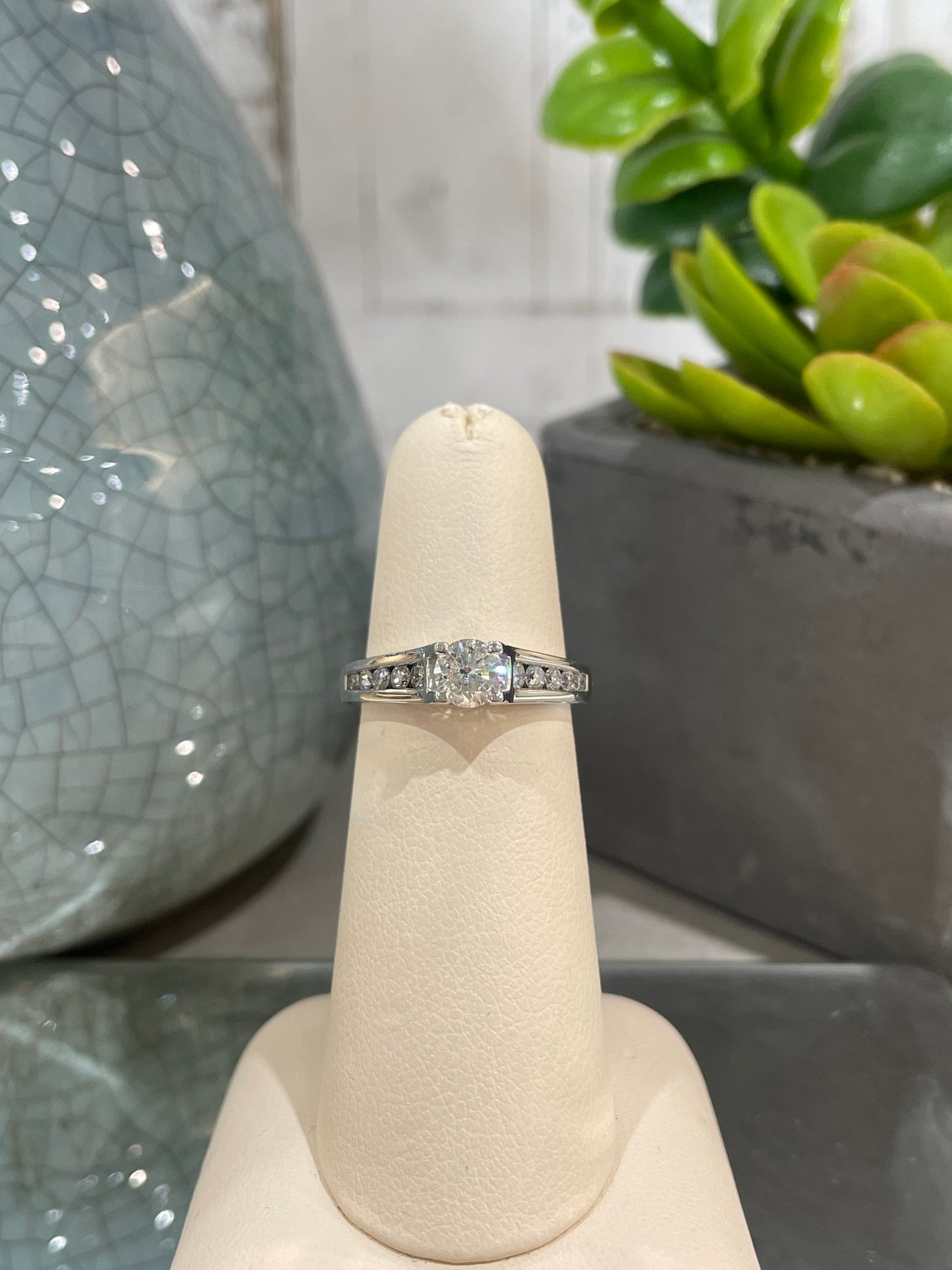 14k White Gold 0.45ct Diamond Channel Shoulder Engagement Ring