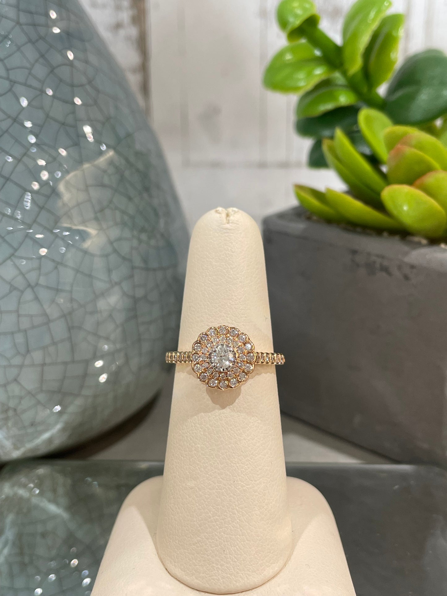 18k Rose Gold 0.50ctw Diamond Double Halo Engagement Ring