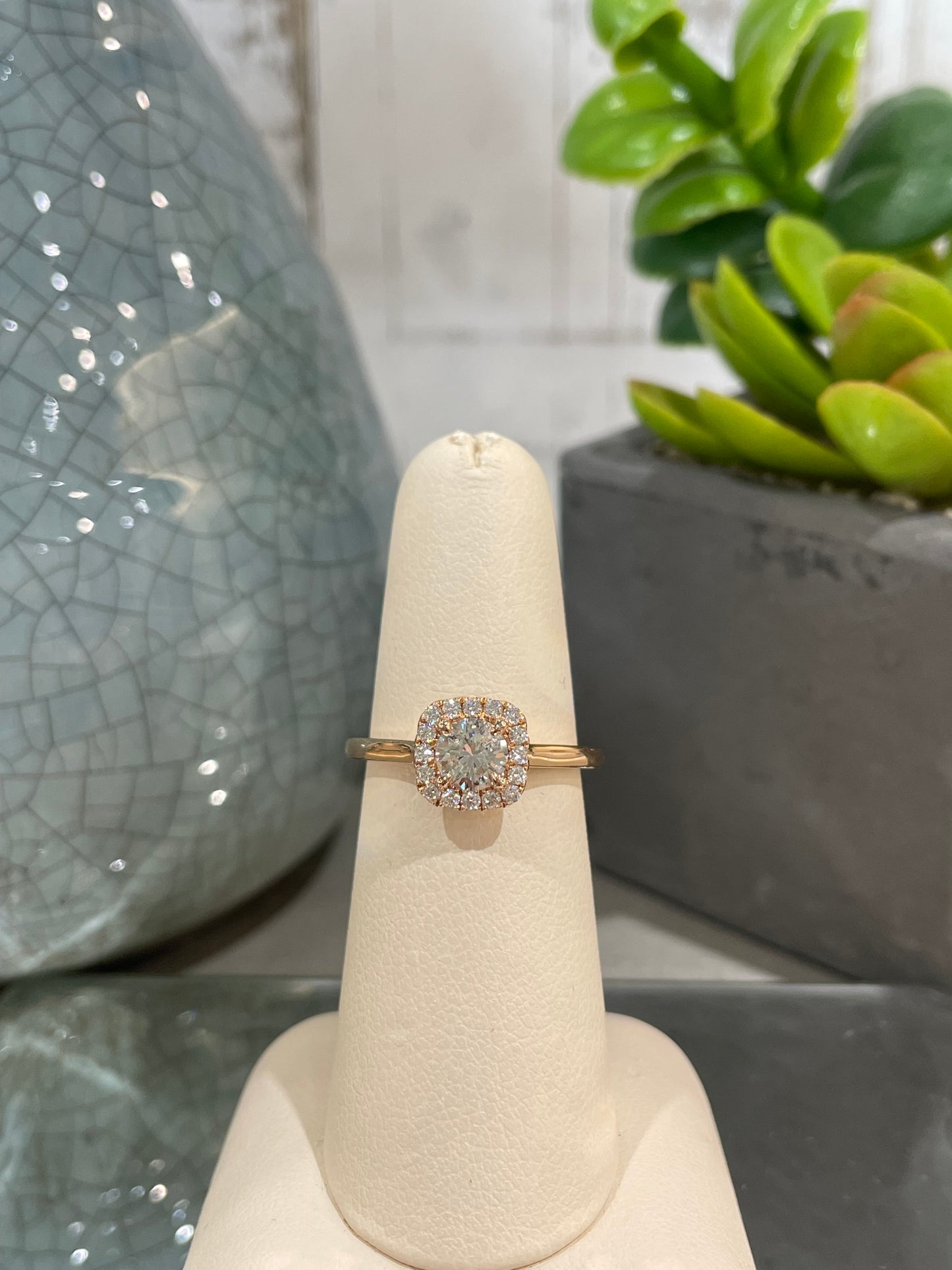 14k Rose Gold 0.55ct Diamond Halo Engagement Ring