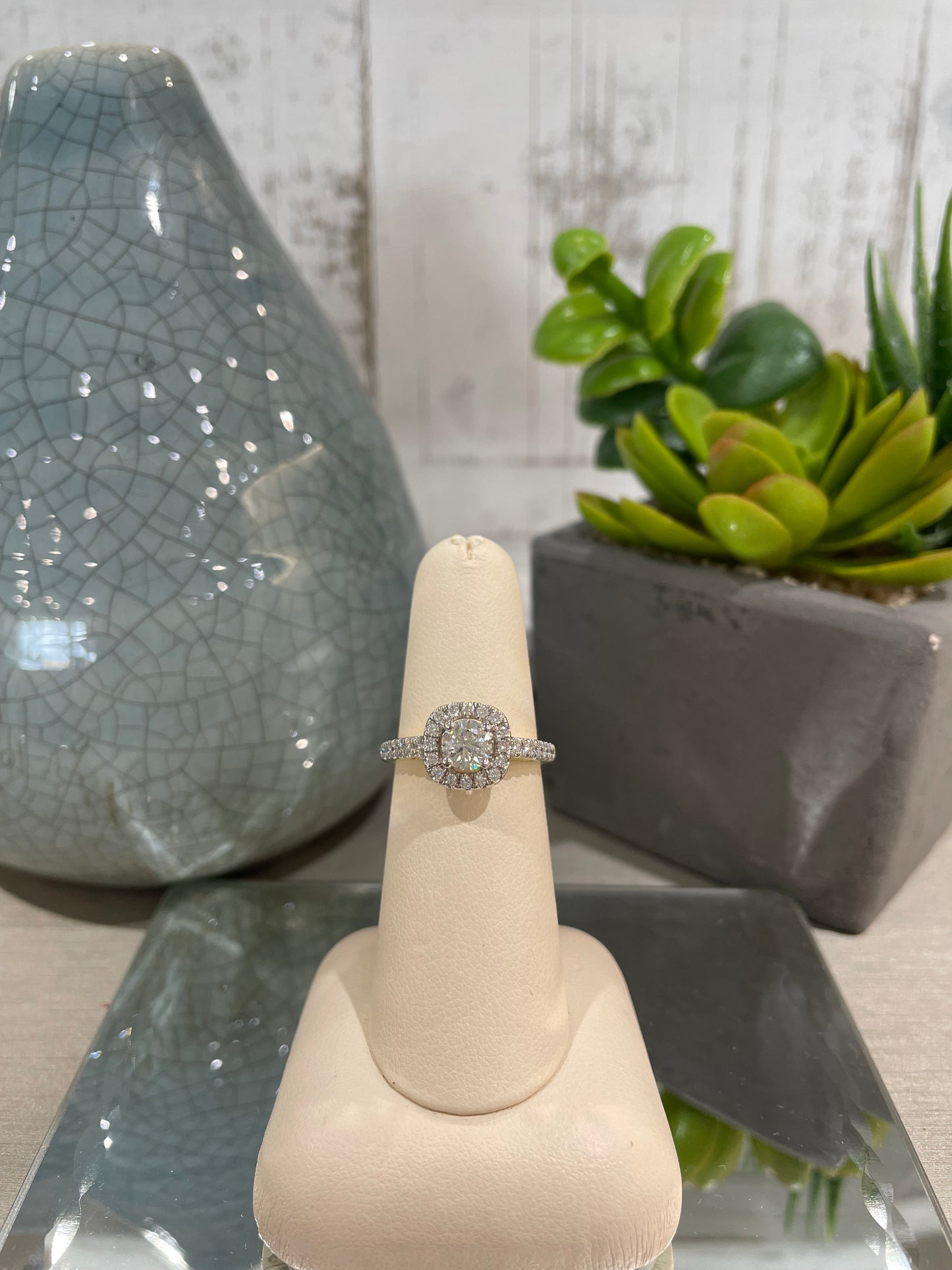 14k Yellow Gold 0.50ct Diamond Halo Engagement Ring