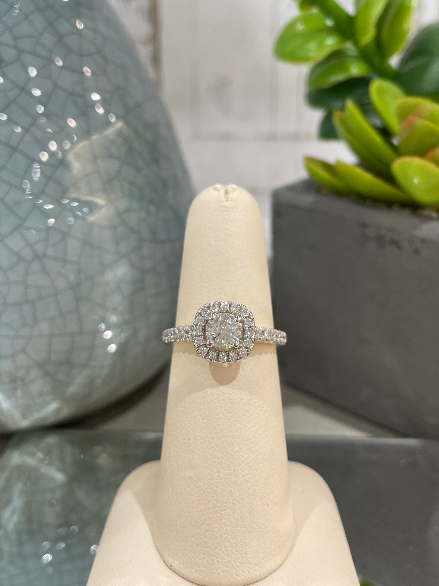 14k Yellow Gold 0.50ct Diamond Halo Engagement Ring