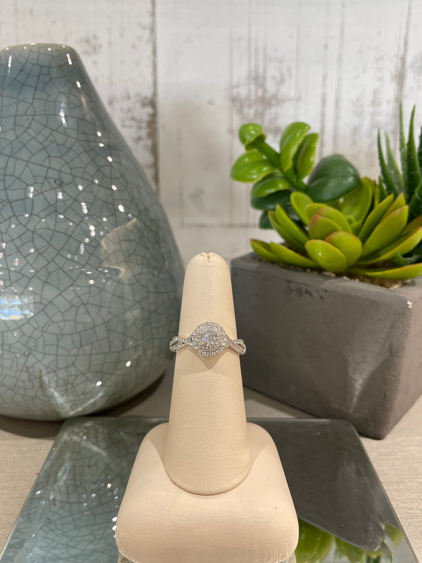 14k White Gold 0.33ct Diamond Double Halo Noam Carver Engagement Ring
