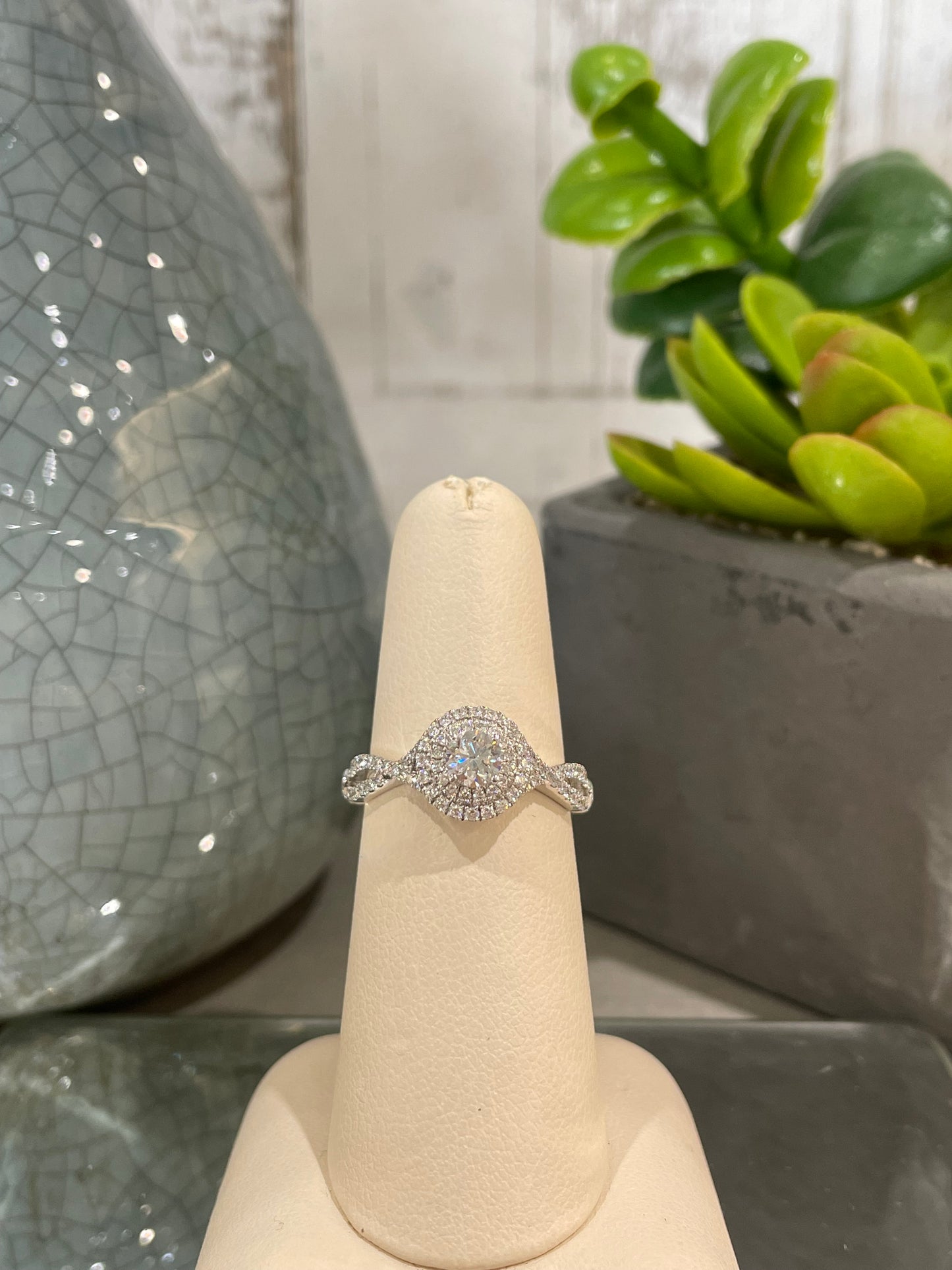 14k White Gold 0.33ct Diamond Double Halo Noam Carver Engagement Ring