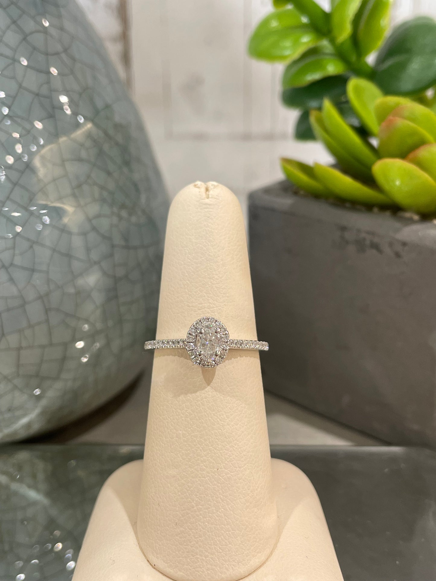 14k White Gold 0.33ct Diamond Oval Halo Noam Carver Engagement Ring